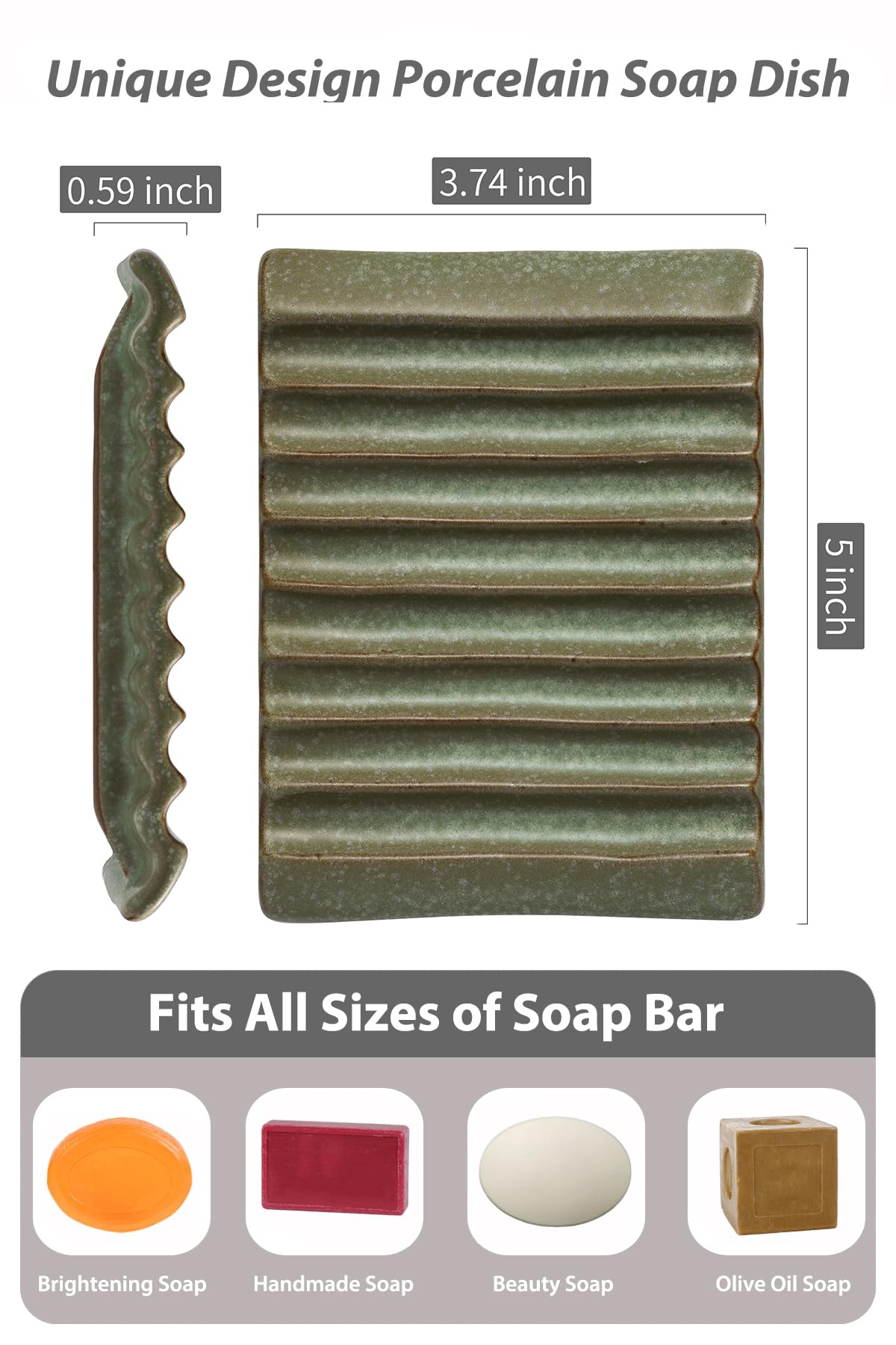Zoeeker Soap Holder Soap Dish, Ceramic Soap Saver Bar Soap Tray Non-Slip Bathroom Accessories For Soap, Sponges, Scrubber, Razor