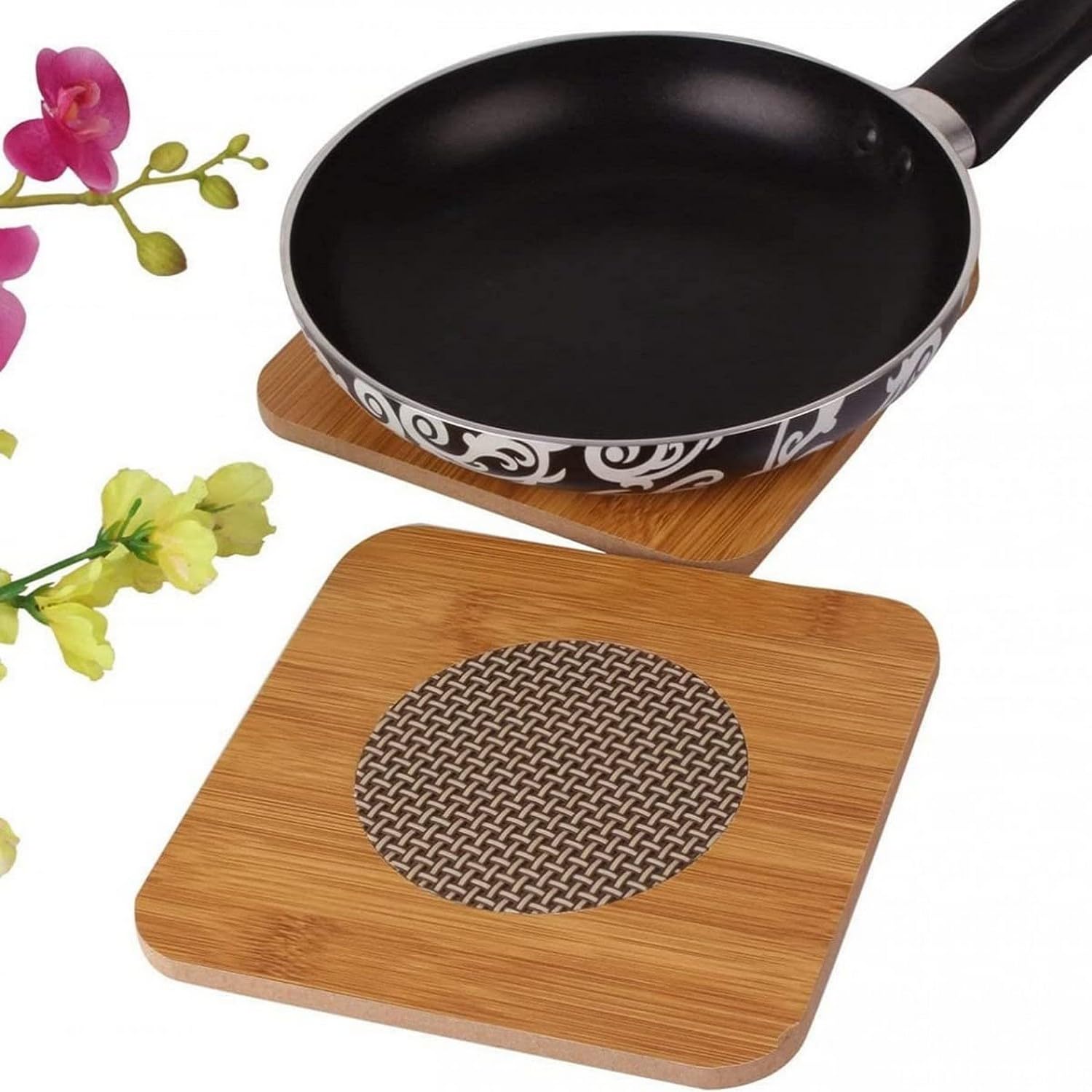 HAB Mart Square Shape Heating Insulation Resistant Natural Bamboo Wooden Coaster Heat Tableware Pad Placemat for Hot Bowl Pots P