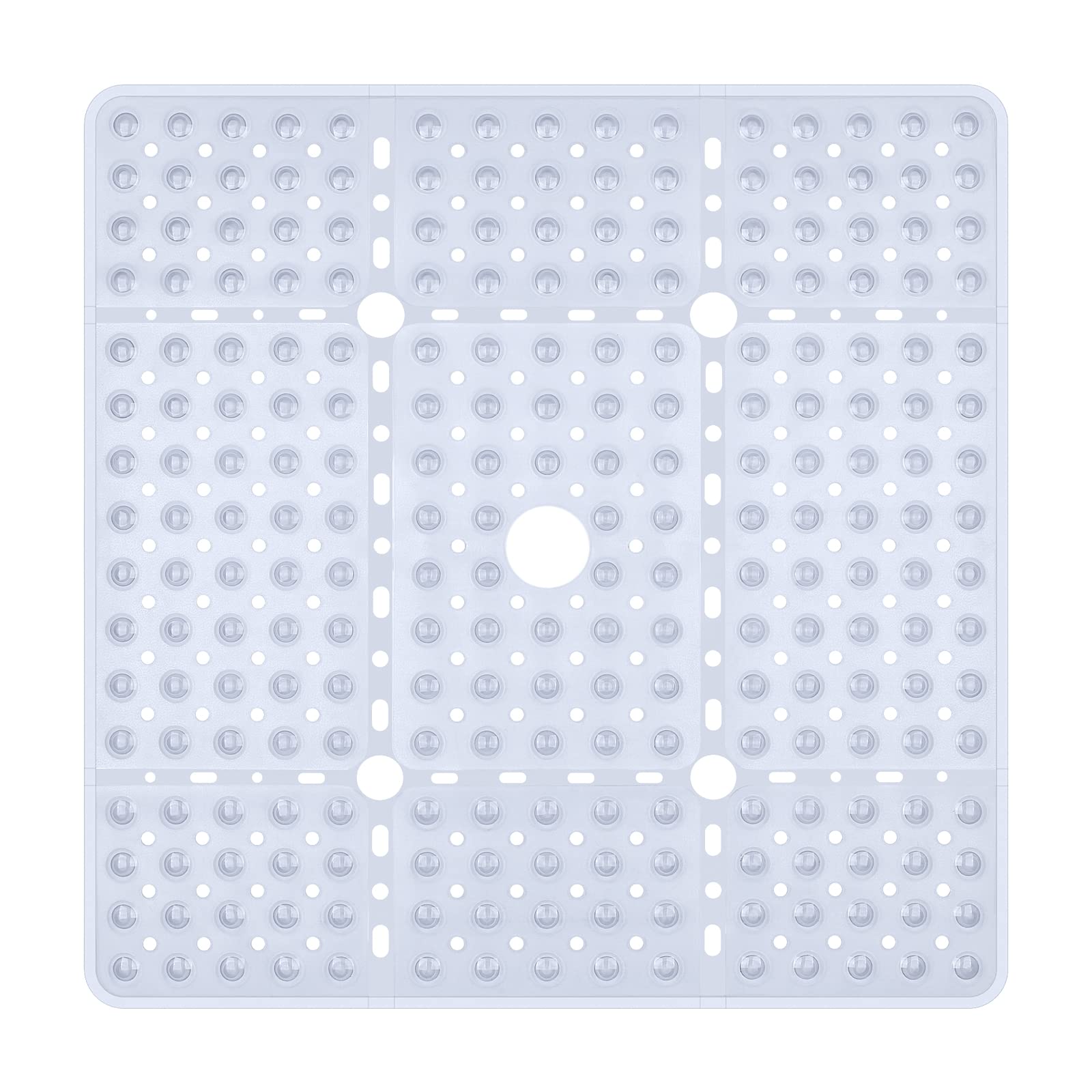 Reetual XL Shower Mat Non Slip - 27x27 Bath Mat for Shower Stall or Large Bathtub Mat with 240 Powerful Suction Cups and Drain H