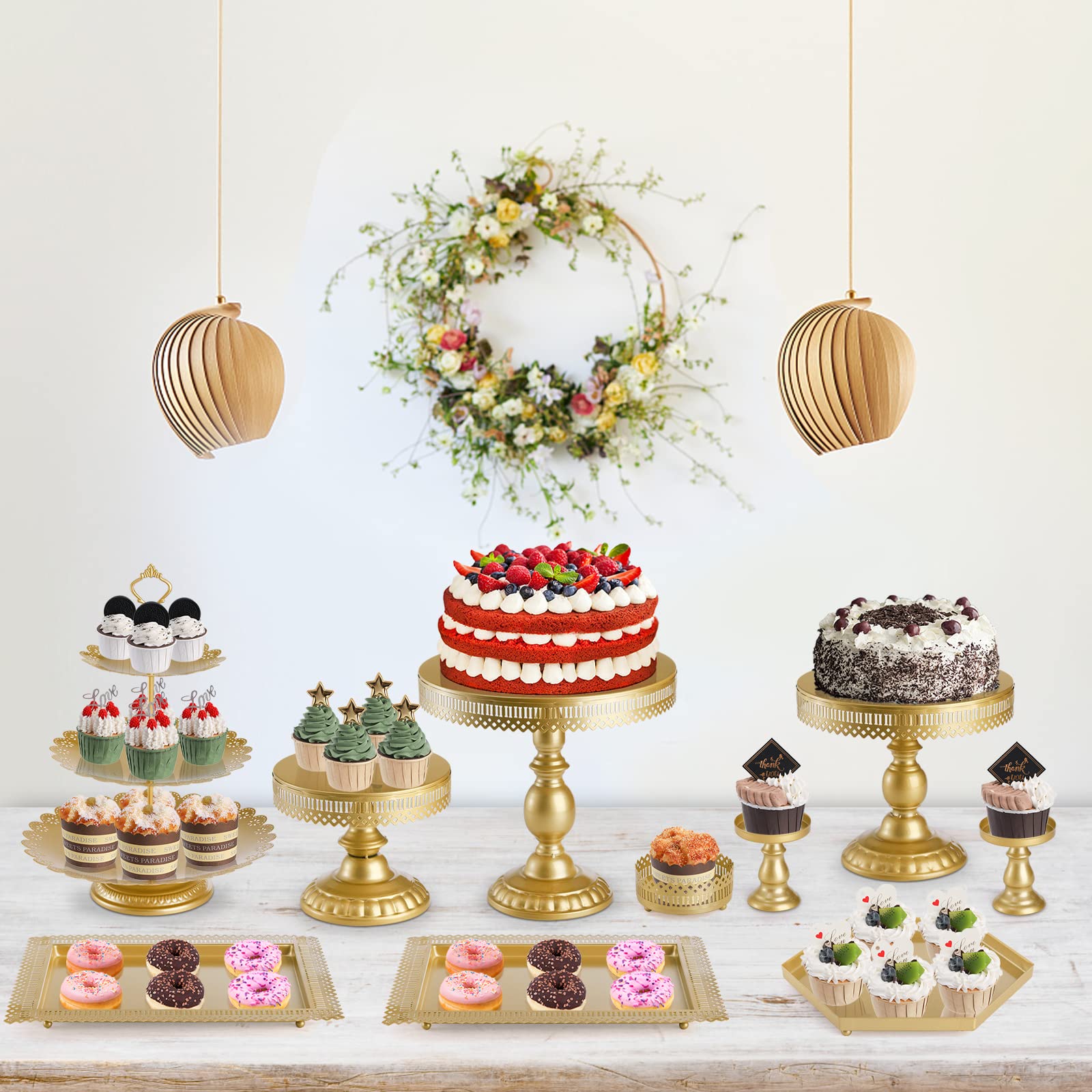 Hedume Set Of 10 Cake Stand, Metal Cupcake Stand Set With Multiple Combination Styles, Dessert Plate Cake Serving Tray Candy Fru