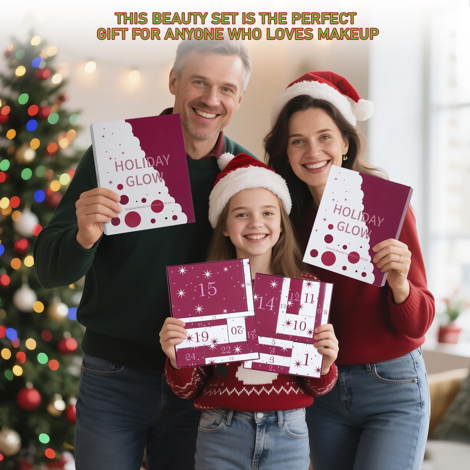 Makeup Advent Calendar 2025, 24-Day Holiday Glow Christmas Countdown Cosmetic Surprises Gift Set For Teen Girls Women