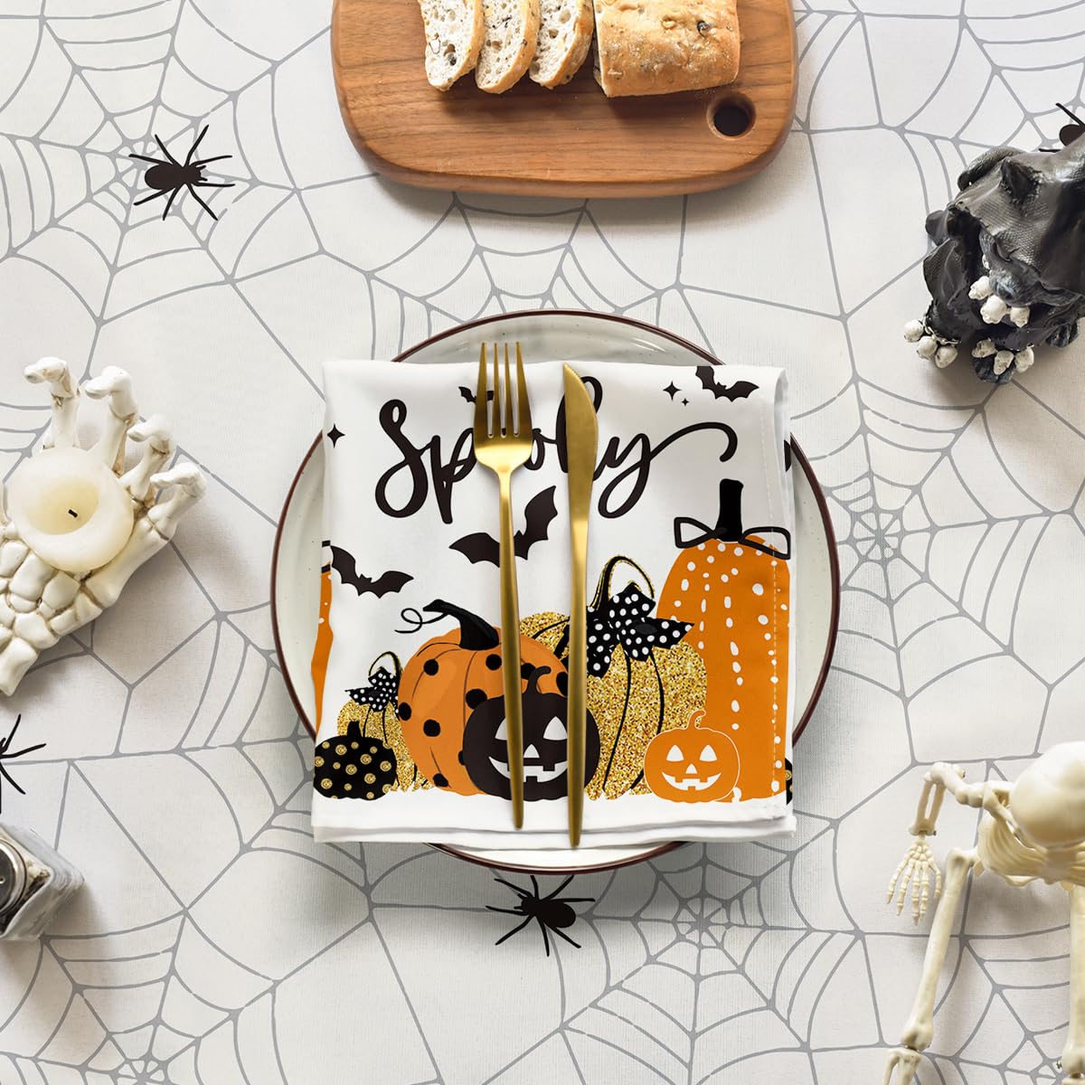 Horaldaily Halloween Tablecloth 60X120 Inch Rectangular, Jack-O-Lantern Pumpkin Cobweb Scary Themed Washable Table Cover For Par