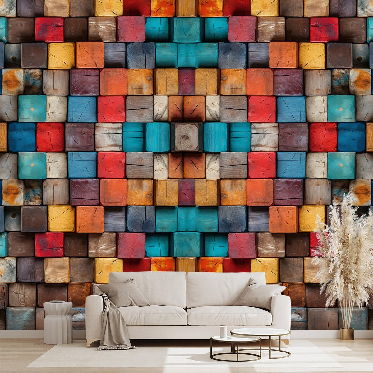 WXHFM - Colorful 3D Wood Wallpaper Abstract wall Mural for Bedroom - 137x96 (Not Peel and Stick)