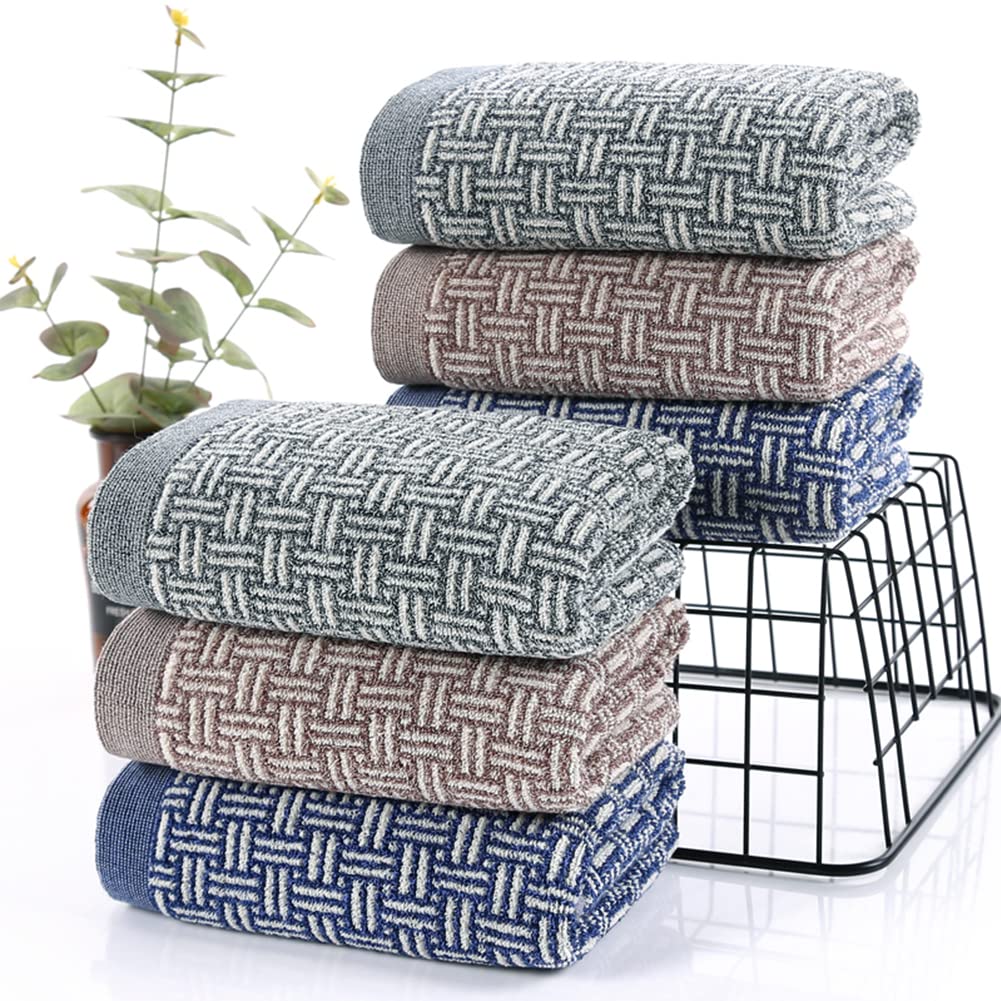 Pidada Hand Towels Set of 4 Checkered Pattern 100% Cotton Absorbent Soft Decorative Towel for Bathroom 13.4 x 29.1 Inch (Blue)