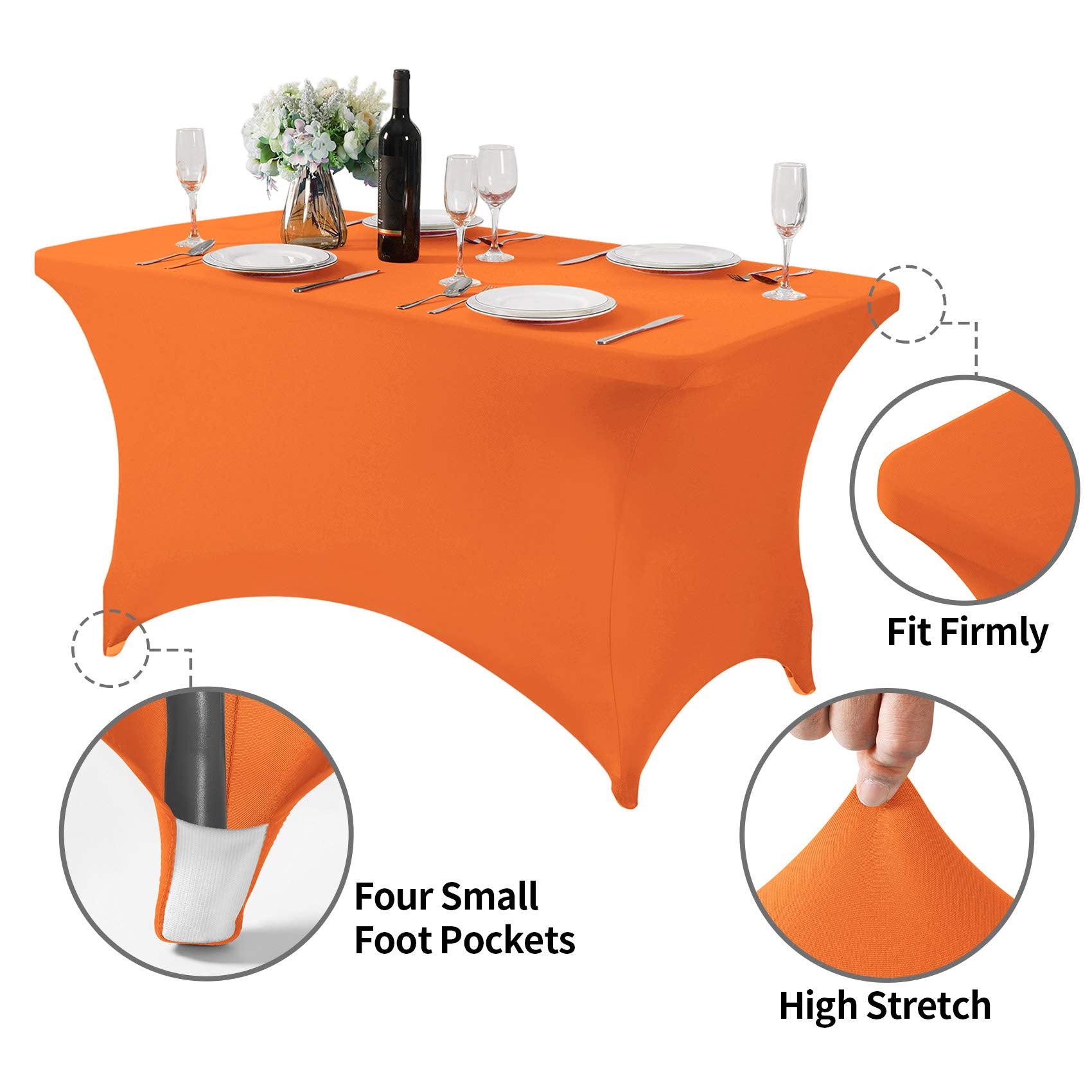 Hezuzo 2Pack Spandex Table Cover For 4Ft Table Universal Fitted Stretch Tablecloth For Party, Banquet, Wedding And Events-Orange