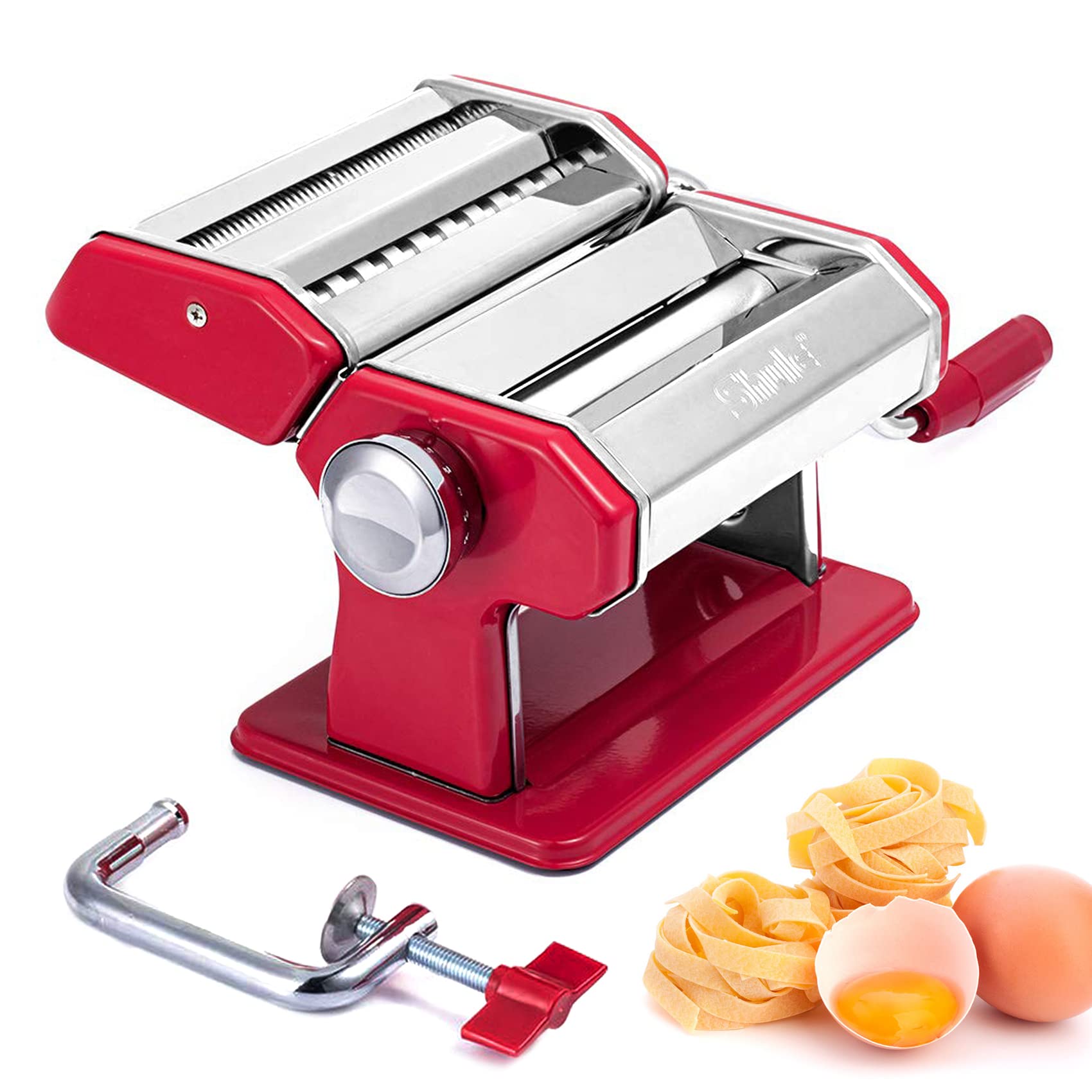 Shule Pasta Maker Machine Stainless Steel Adjustable Pasta Roller And Cutter For Tagliattelle Linguine Lasagna Noodles, Classic