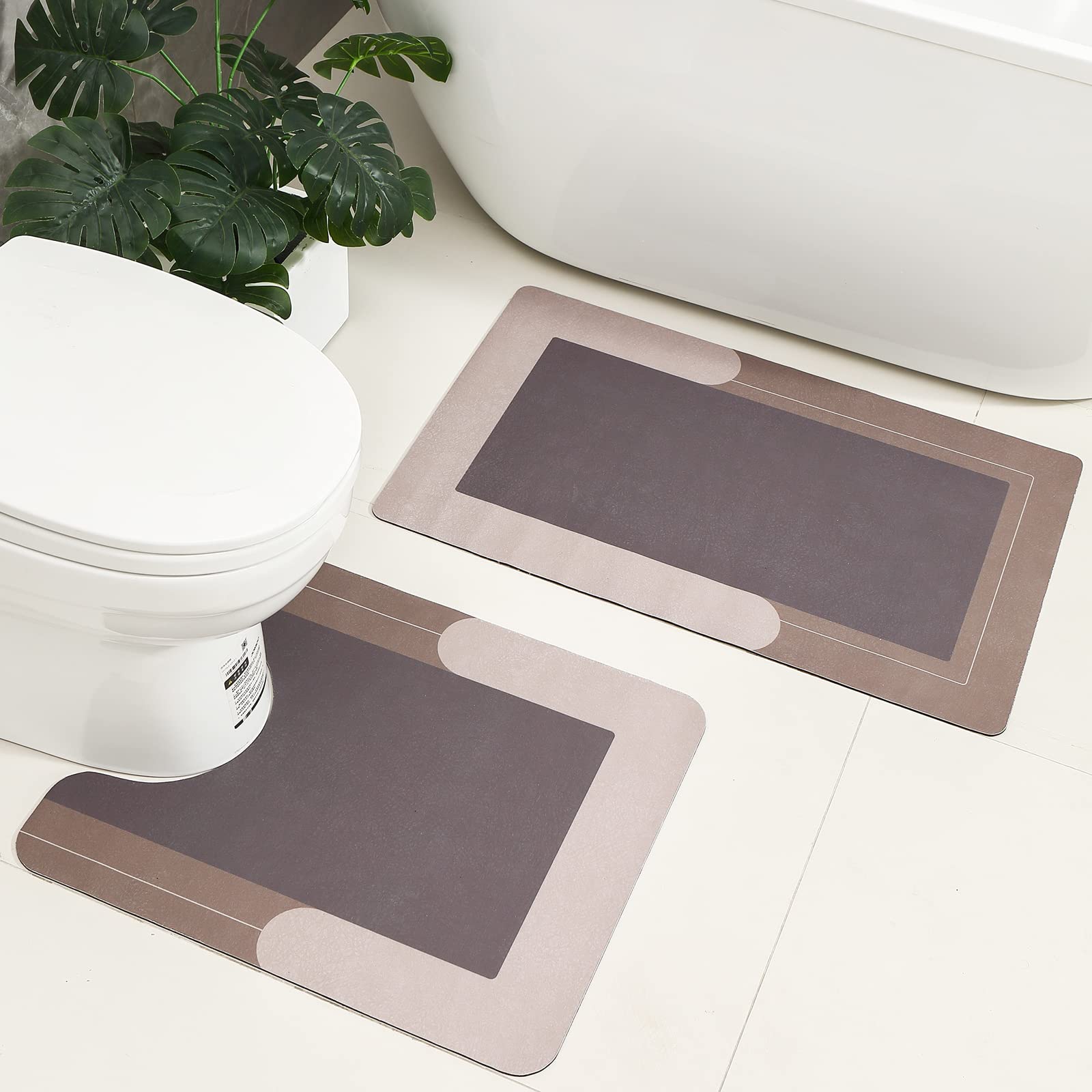 Hellotree 3Pcs Bath Mat Rug Rubber Non Slip Quick Dry Rug Sets Super Absorbent Thin Bathroom Rugs Fit Under Door Khaki Washable