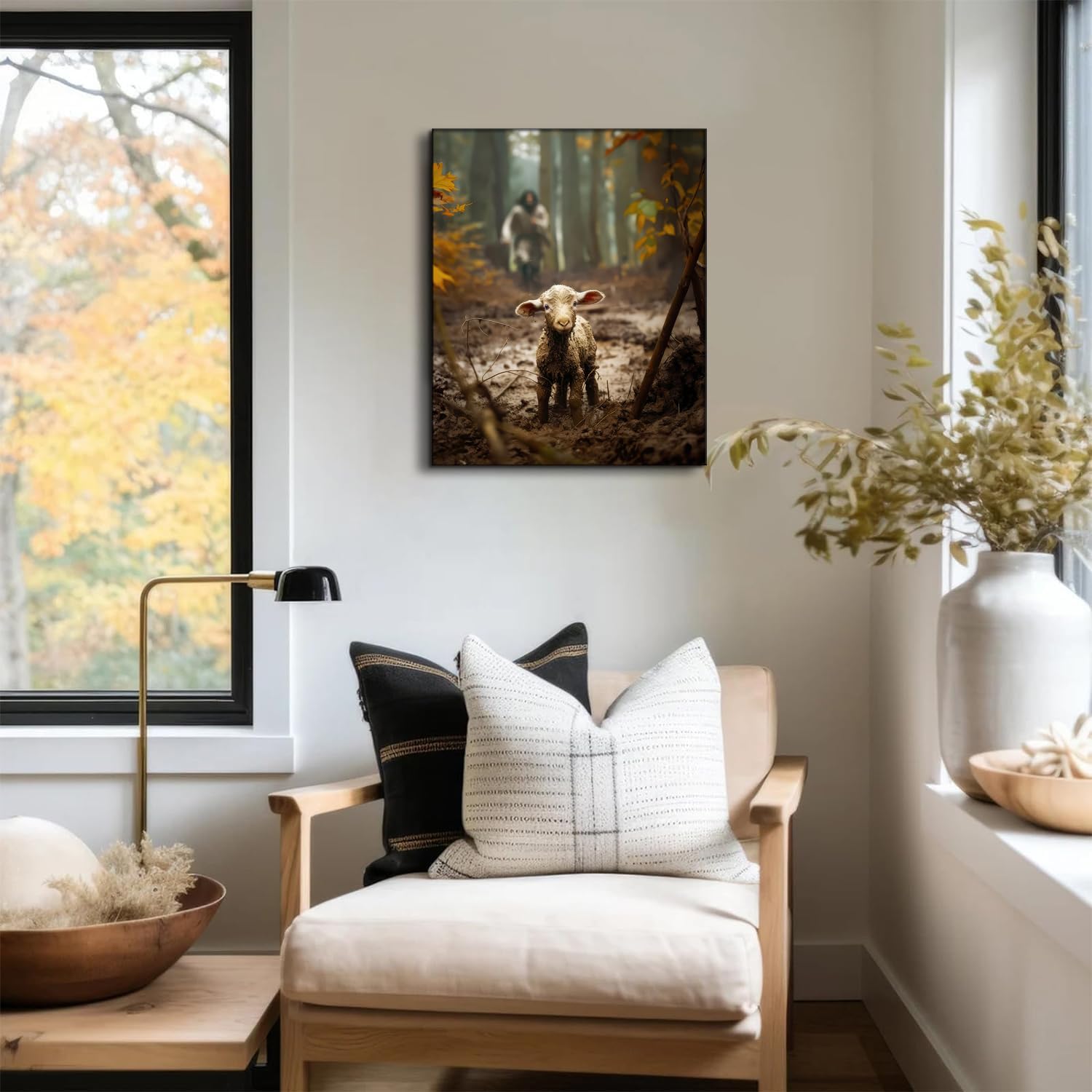 Jesus Wall Art Decor Christian Wall Art,Jesus And Lamb Canvas Wall Art Jesus Running After Lost Lamb Picture Wall Art Canvas Pri