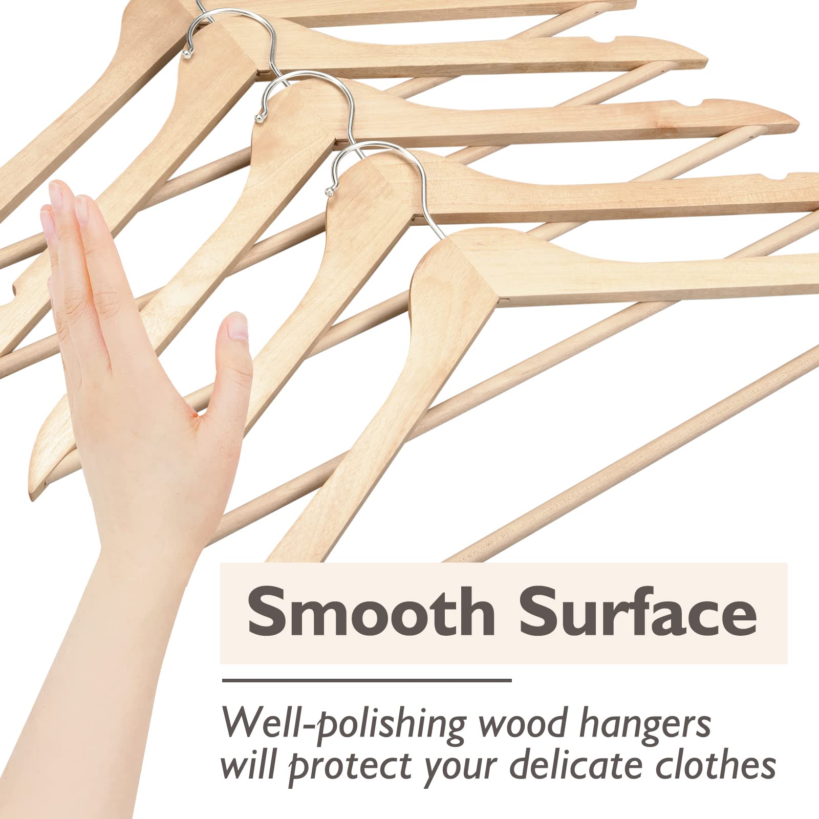 Edergoo Wooden Hangers, 30 Pack Wood Hangers With 360-Degree Rotatable Hook And Non Slip Pants Bar, Smooth Finish Coat Hangers F