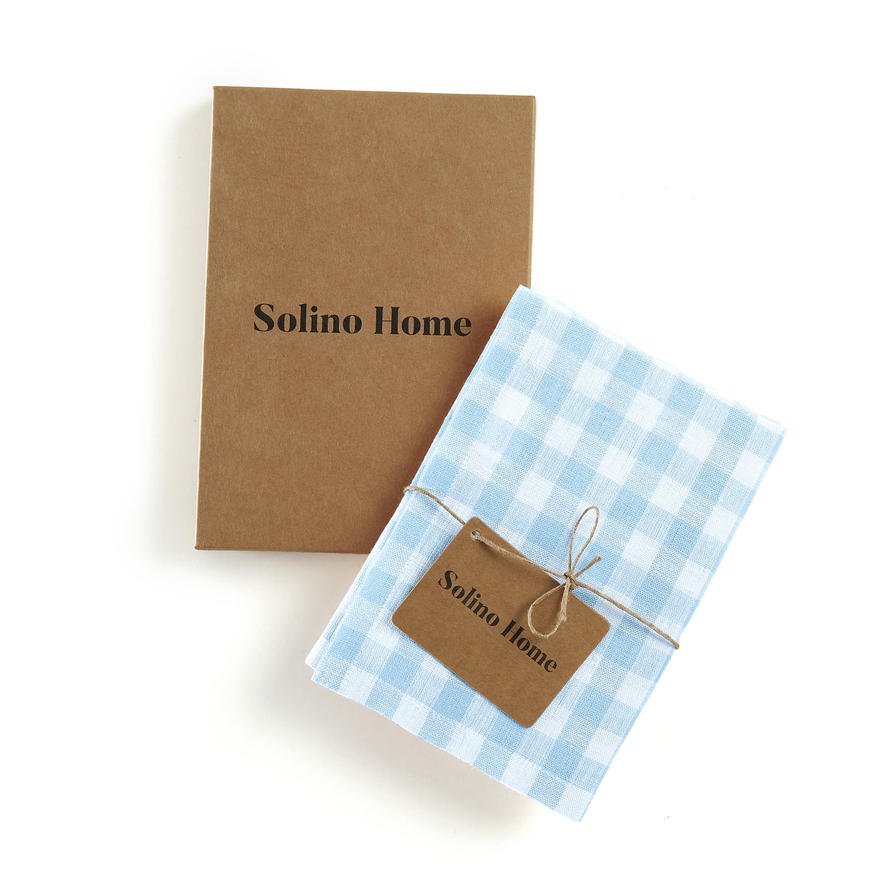 Solino Home Linen Kitchen Towels Set Of 2 - Blue Bell 17 X 26 Inch - 100% Pure Linen Gingham Check Kitchen/Tea Towels - Machine