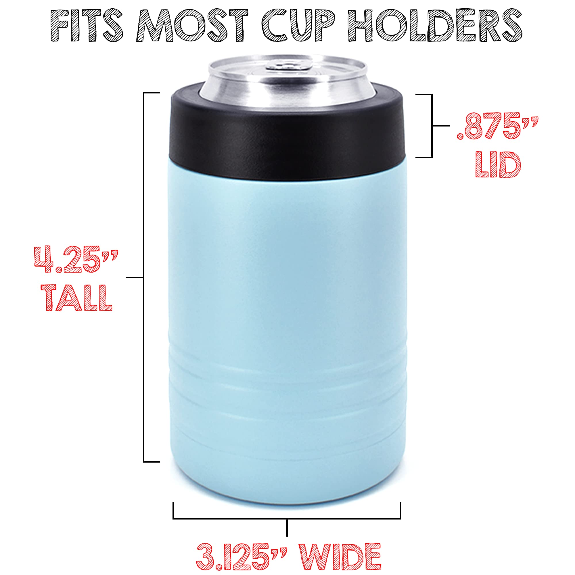 Clear Water Home Goods - 12 Oz Stainless Steel Double Wall Vacuum Insulated Can Or Bottle Beverage Cooler - Powder Coated Light