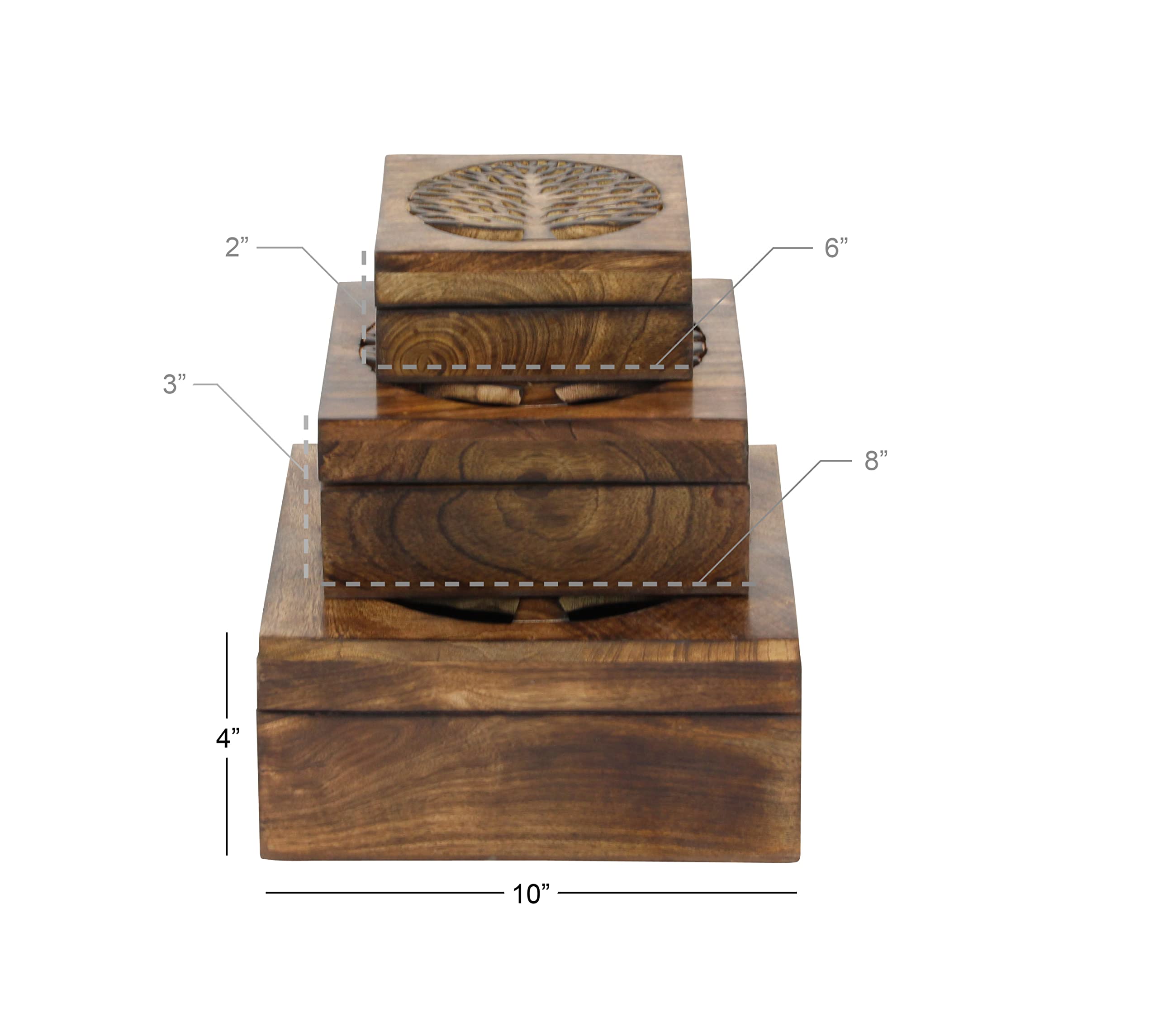 Deco 79 Wood Tree Handmade Decorative Box Decorative Keepsake Boxes with Hinged Lid, Set of 3 Storage Boxes, Brown
