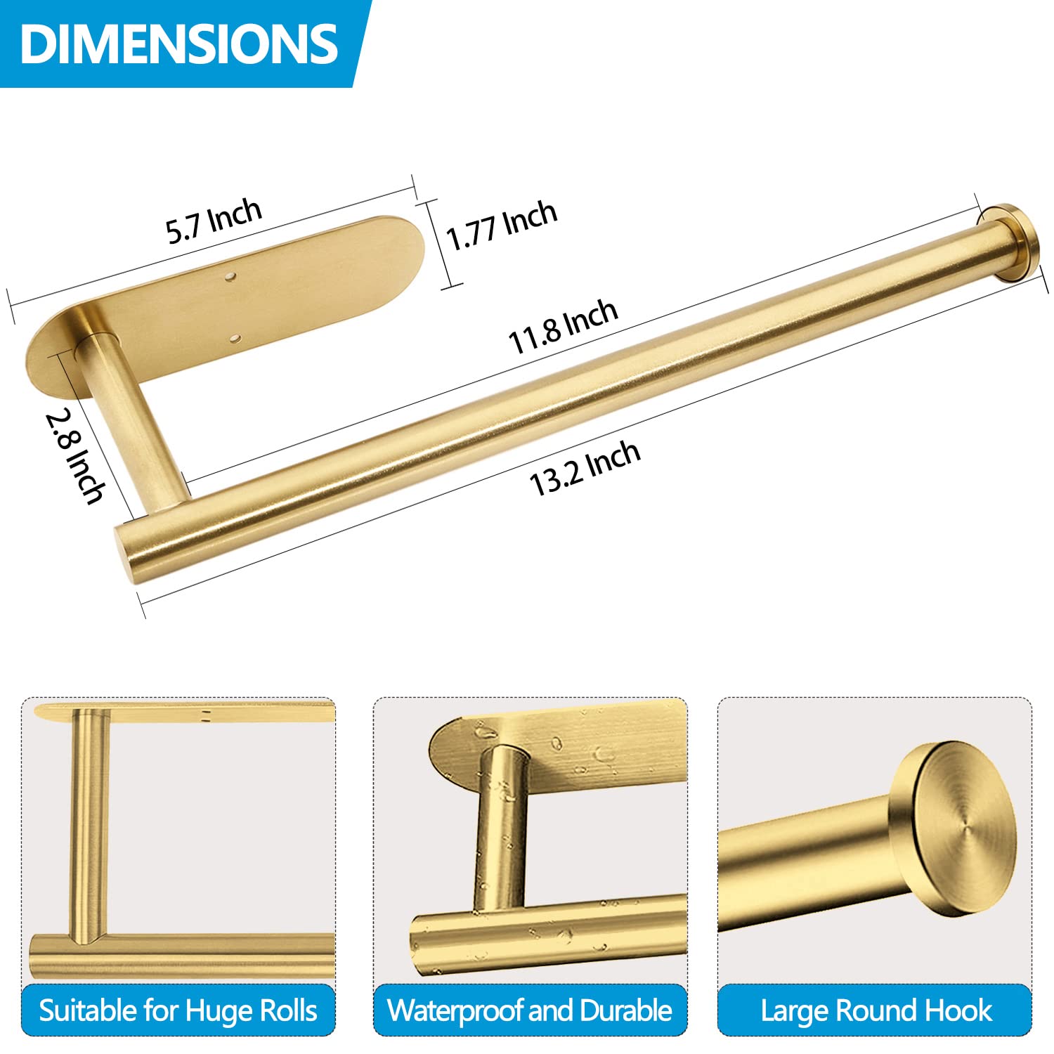 Paper Towel Holder Under Kitchen Cabinet - Self Adhesive Paper Towel Holder  Gold Stainless Steel Paper Towel Holder Wall Mount