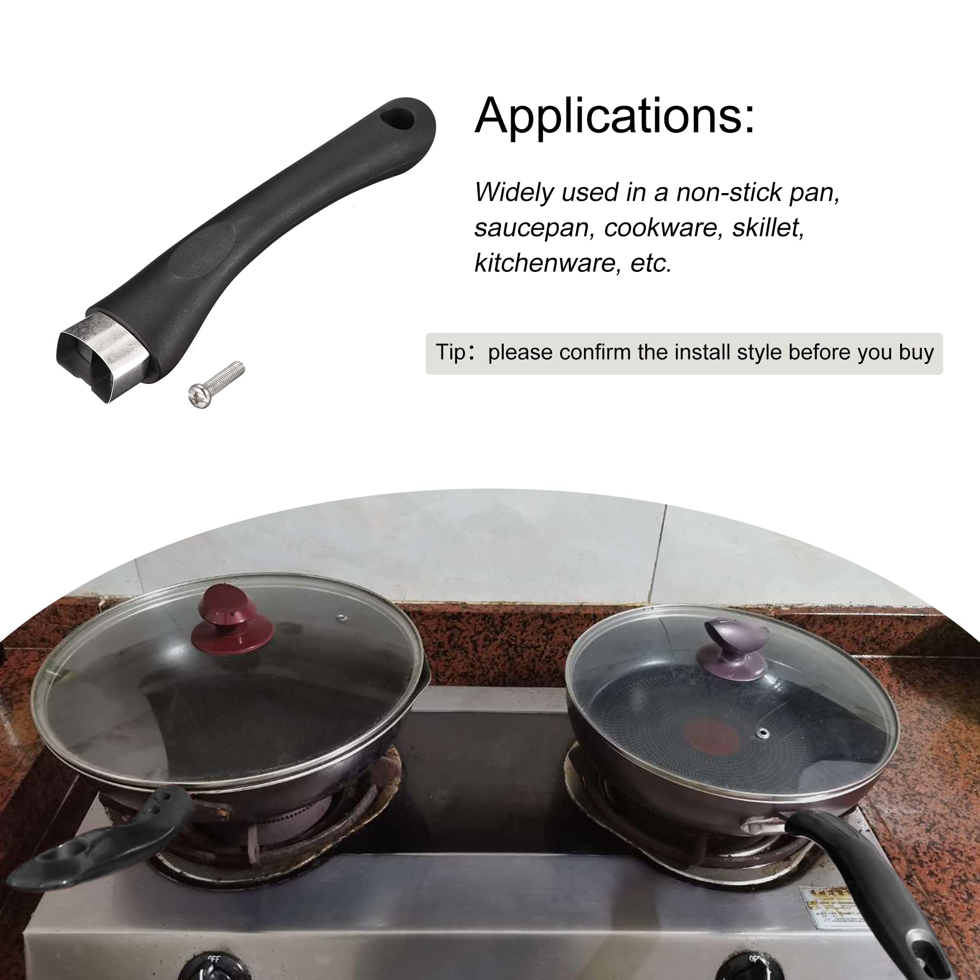 Meccanixity Pan Replacement Handle Black 7.8Inch With Screw Nonstick Saucepan Cookware Skillet Stainless Steel Handle