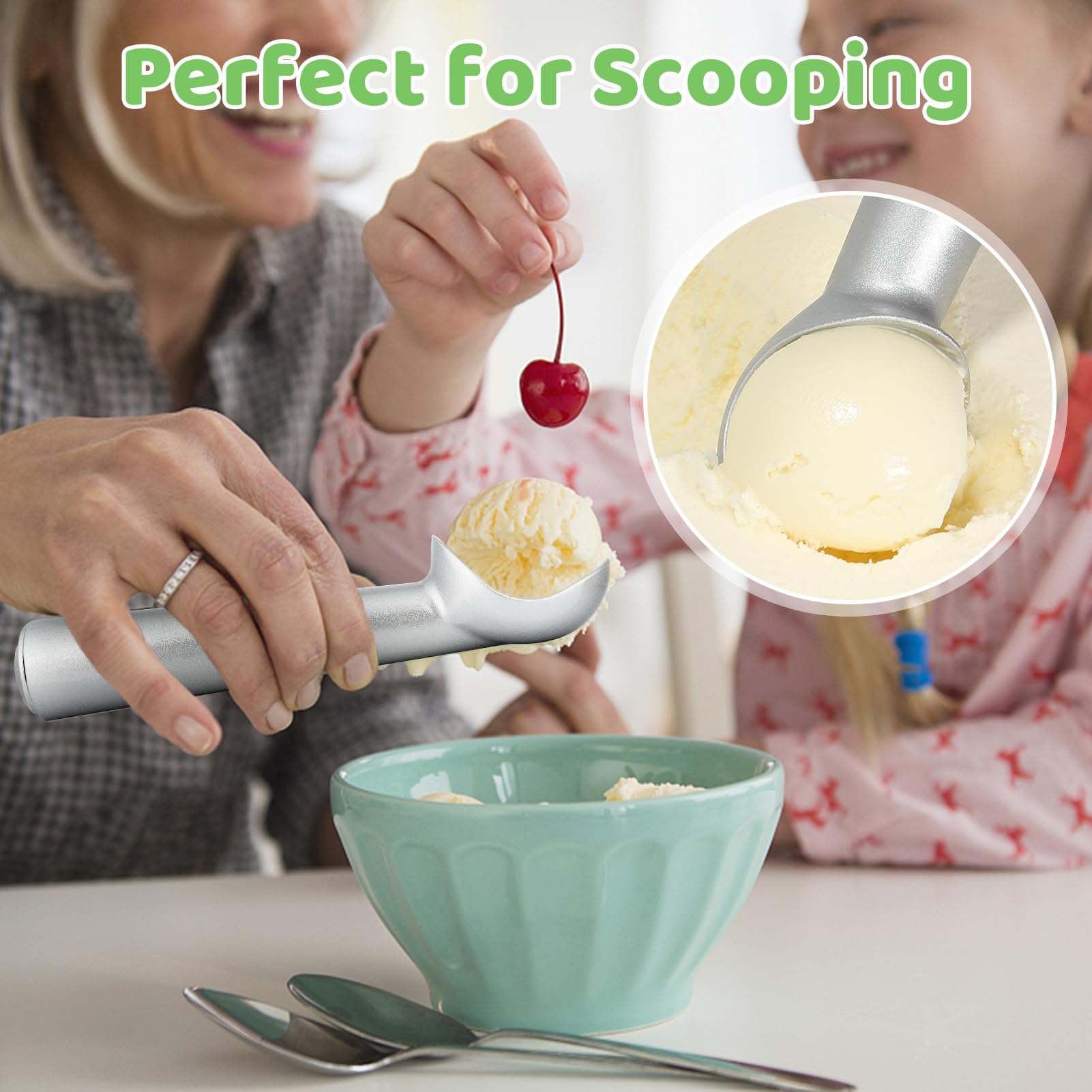 Ice Cream Scoop,7 Inches Nonstick Anti-Freeze One Piece Aluminum Scooper Spoon, Heavy Duty Durable Design, Easy Clean, For Gelat