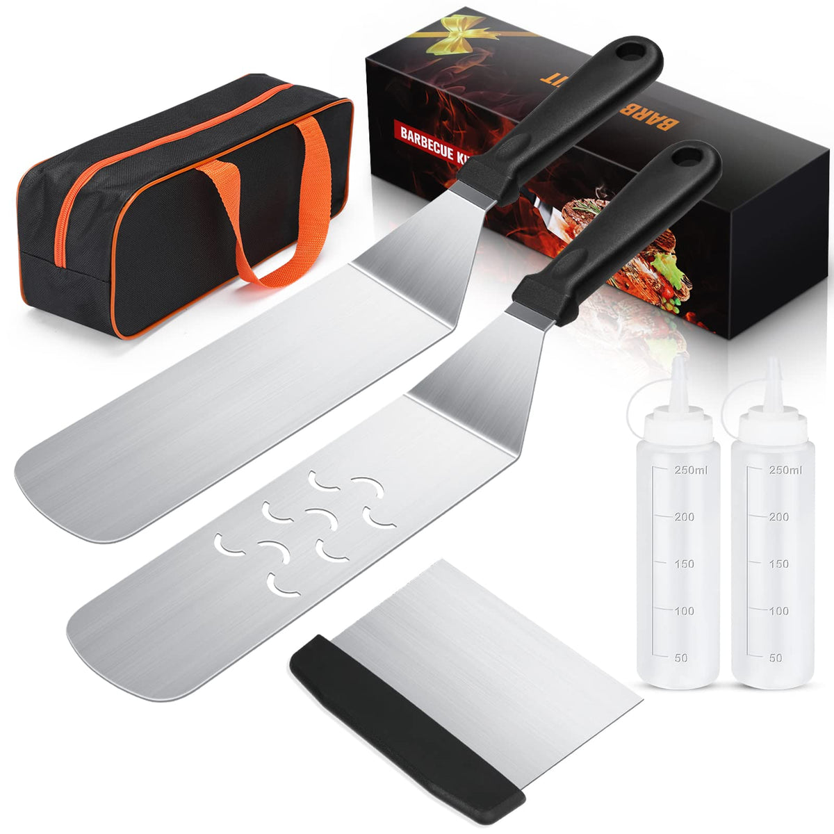 Blackstone Griddle Accessories Kit, 6Pcs Flat Top Grill Accessories Set For Blackstone And Camp Chef With Spatula & Carry Bag, G