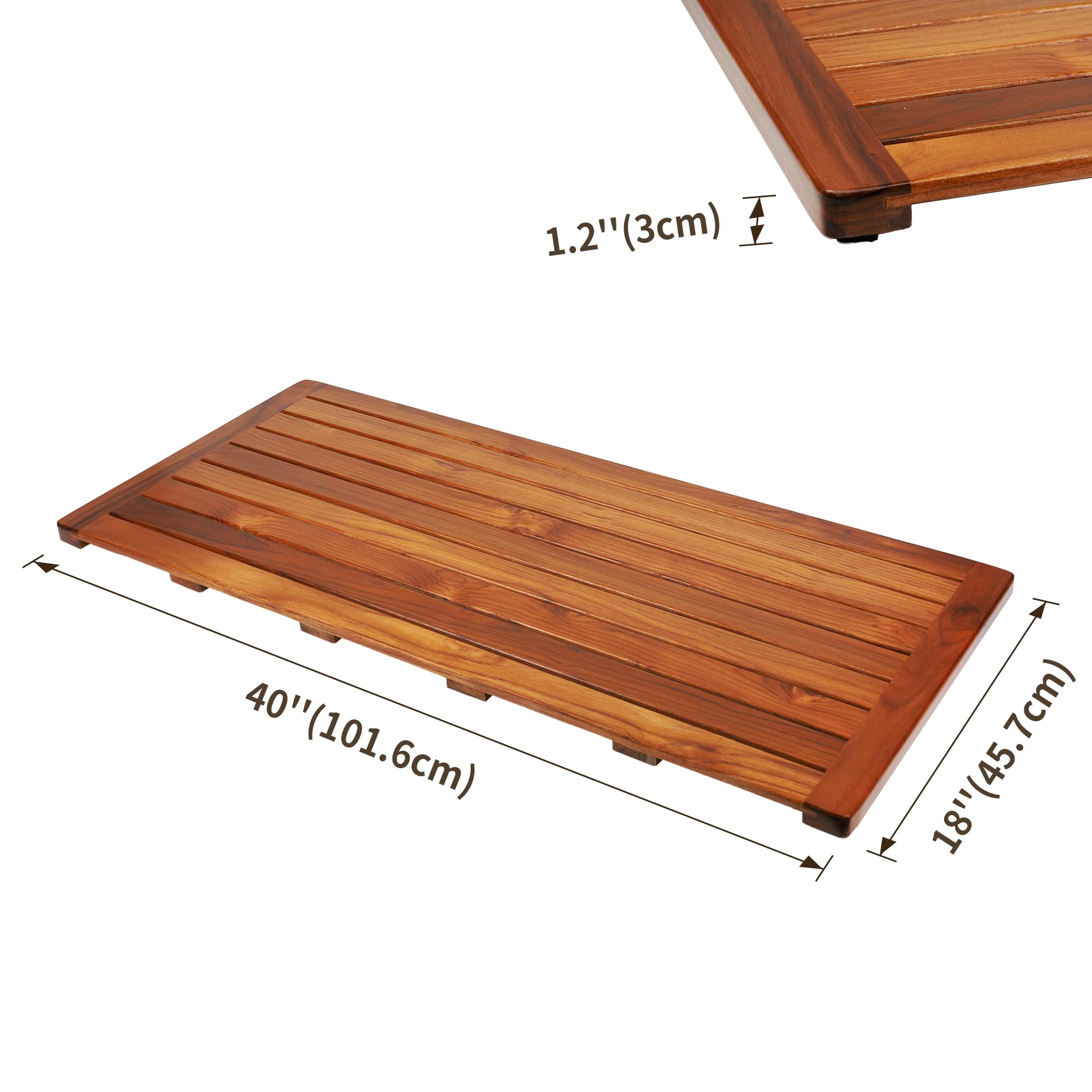 Utoplike Teak Bath Mat, Shower Mat Wood For Bathroom, (40''X18'') Wooden Floor Mat Square Extra Large For Spa Home Or Outdoor
