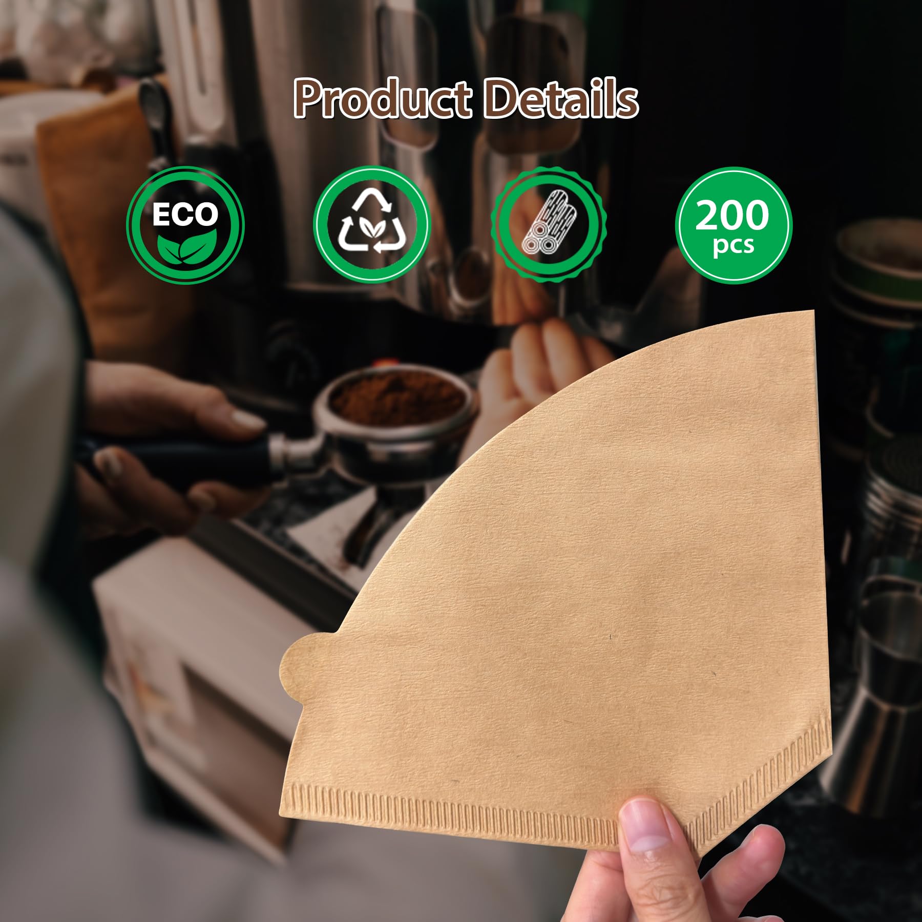 Paktalk 200 Count Cone Coffee Filters #4, Natural Brown Paper Cone Shaped Coffee Filters For Pour Over And Drip Coffee Maker (10