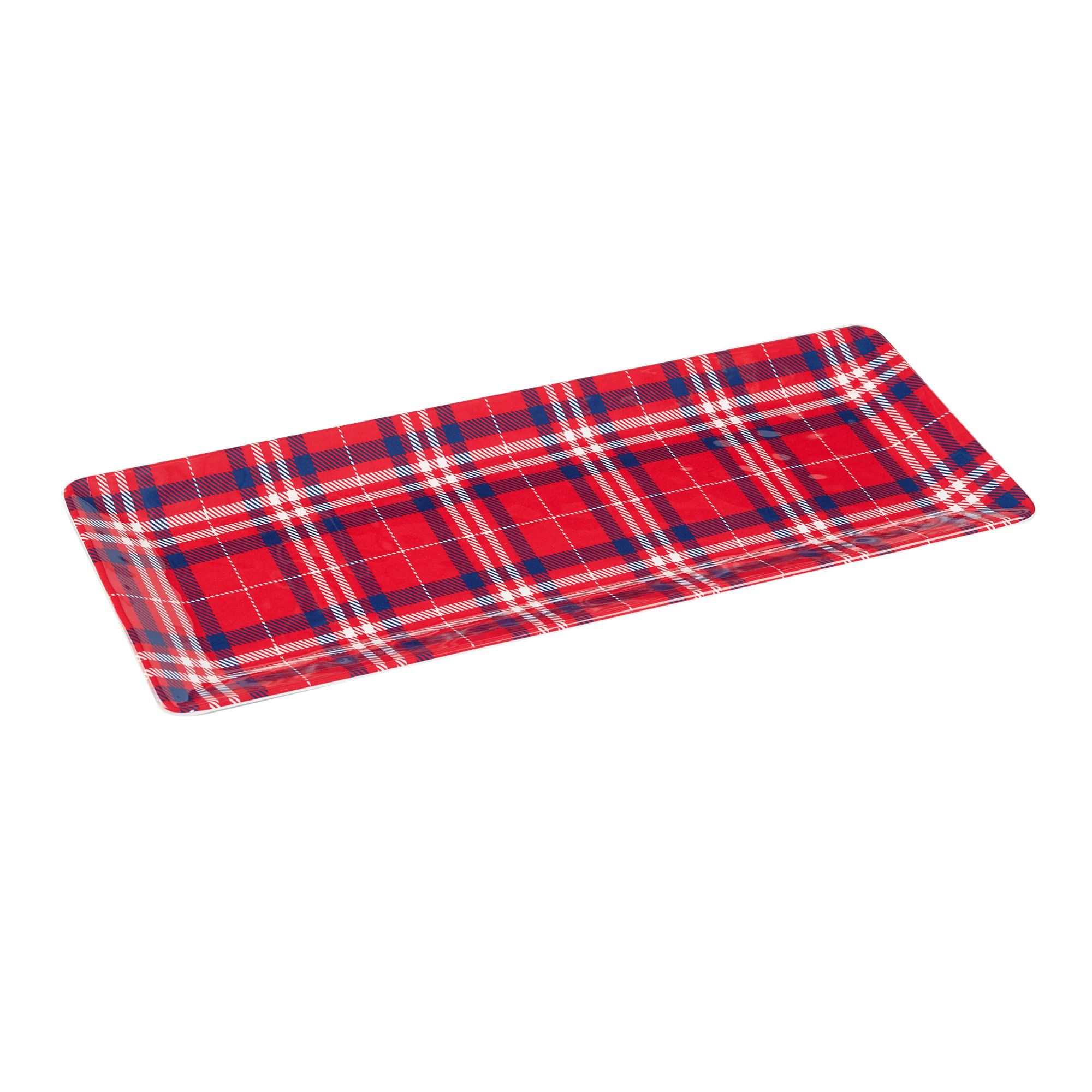 Certified International Patriotic Plaid Melamine 3 Piece Hostess Servware Set, Multicolor, Large