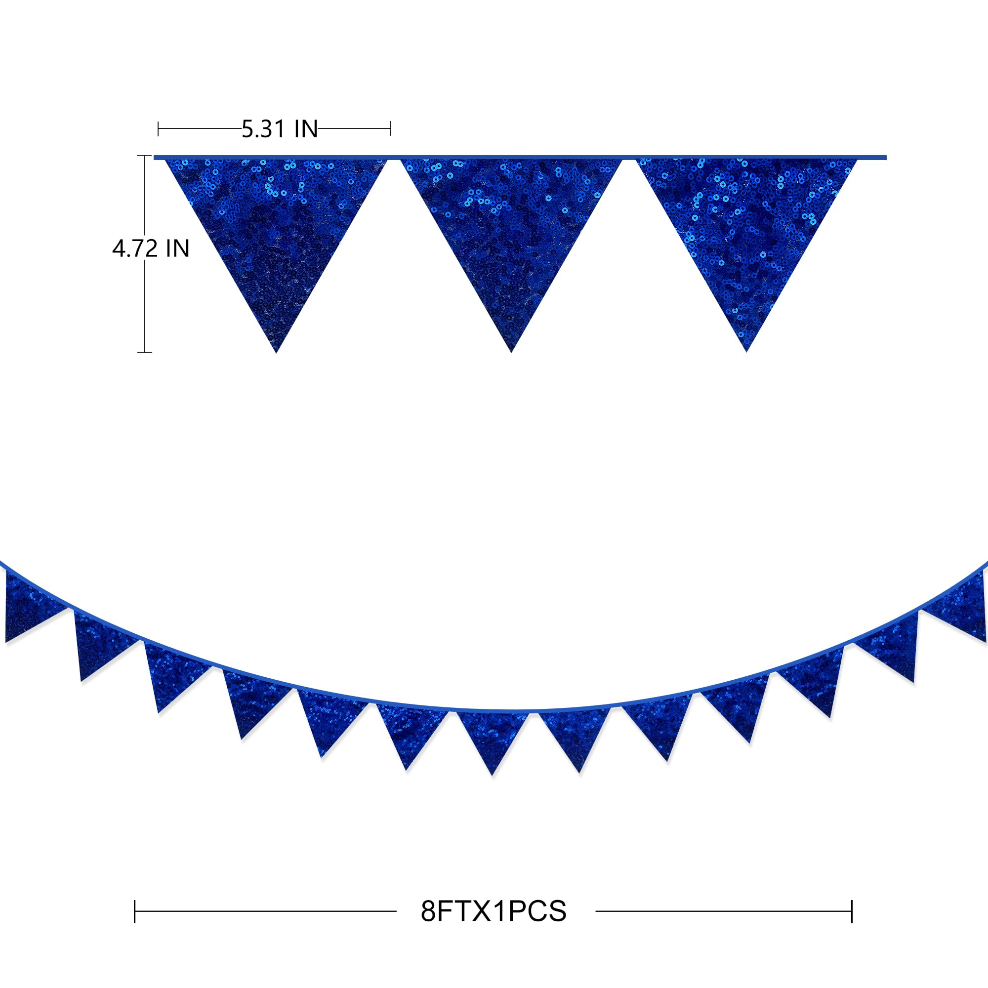 Pinkblume Royal Blue Decorations Double Sided Sequin Navy Blue Fabric Triangle Pennant Banner Flag Bunting Garland For Blue Naut