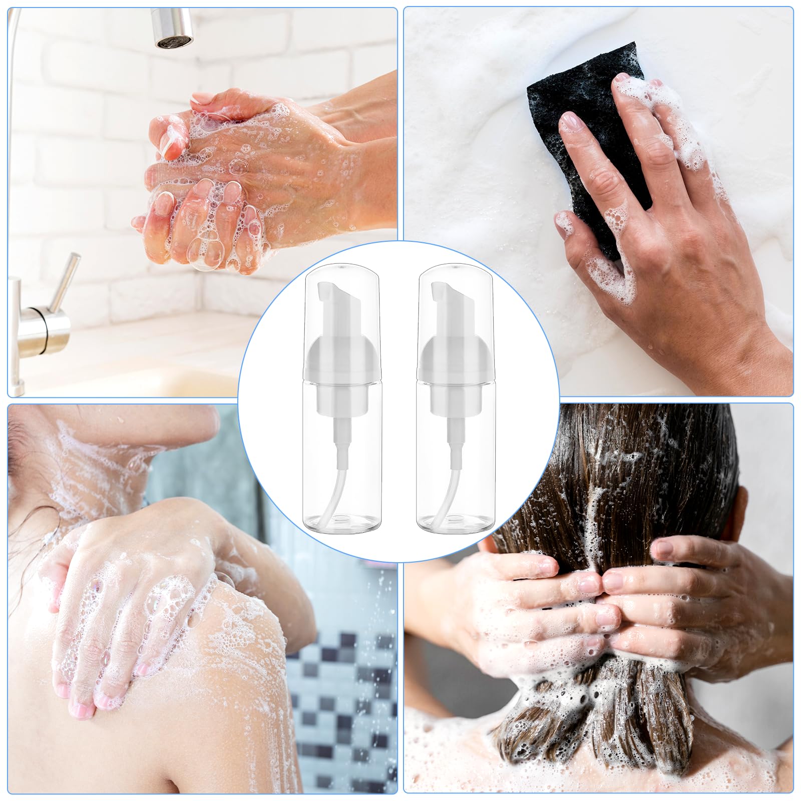 2 Pack Foam Pump Bottle Travel Small Size Mousse Foam Soap Dispenser Mini Empty Clear Plastic Foaming Soap Dispenser Refillable