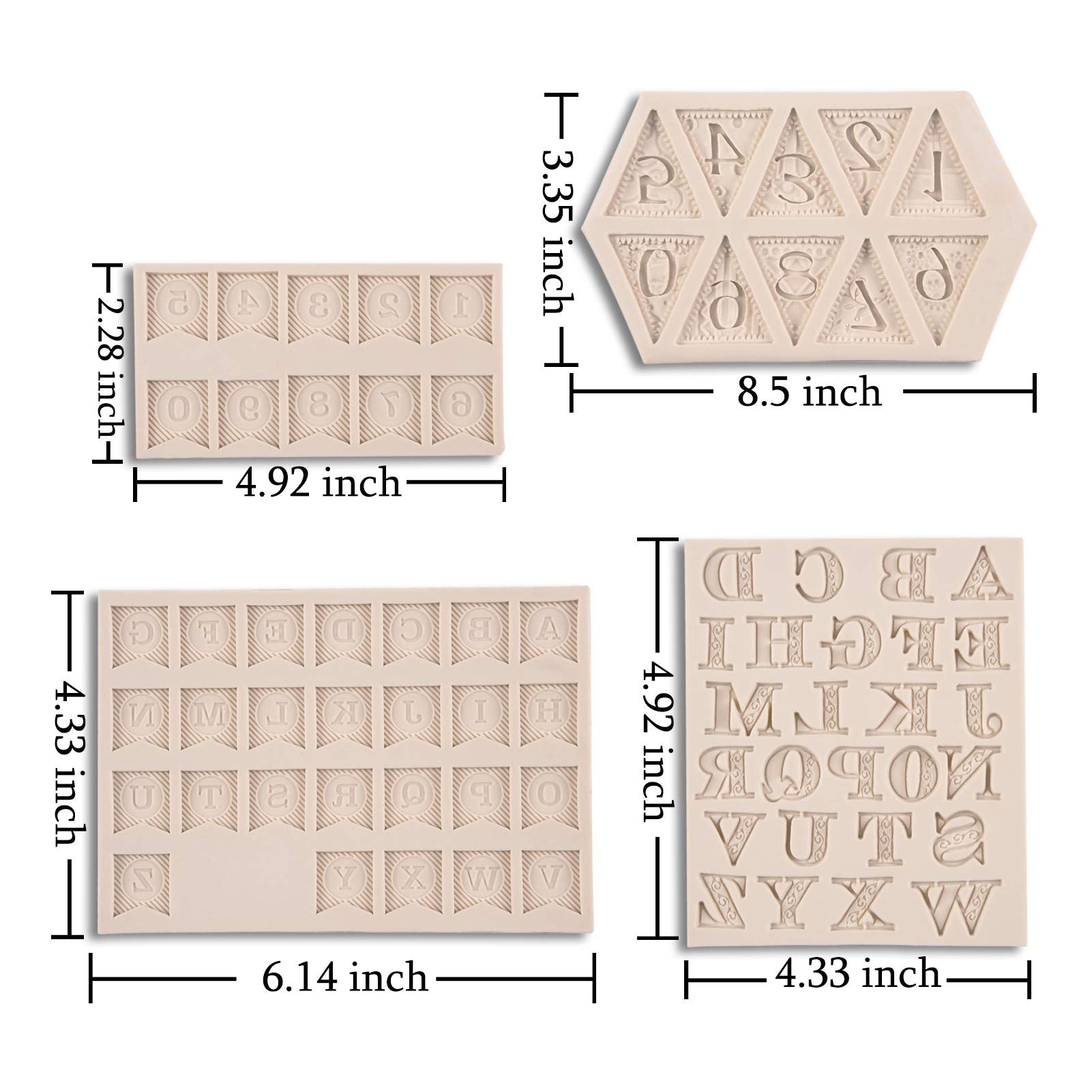 Letter Fondant Molds (4 Pack) Number Alphabet Silicone Chocolate Mold For Baby Shower Cake Cupcake Decorating Sugarcraft Candy C