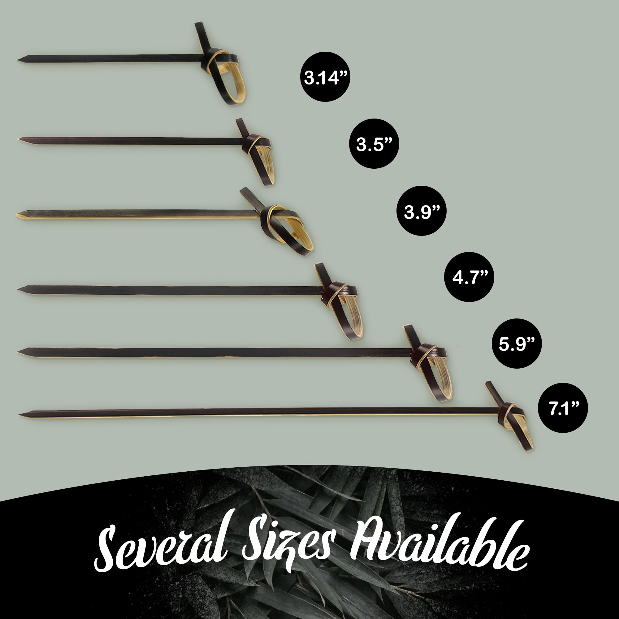 Bamboomn 3.5'' Bamboo Black Knotted Knot Skewers Picks For Cocktails And Hors' D'Oeuvres Party Supplies, 300 Pieces
