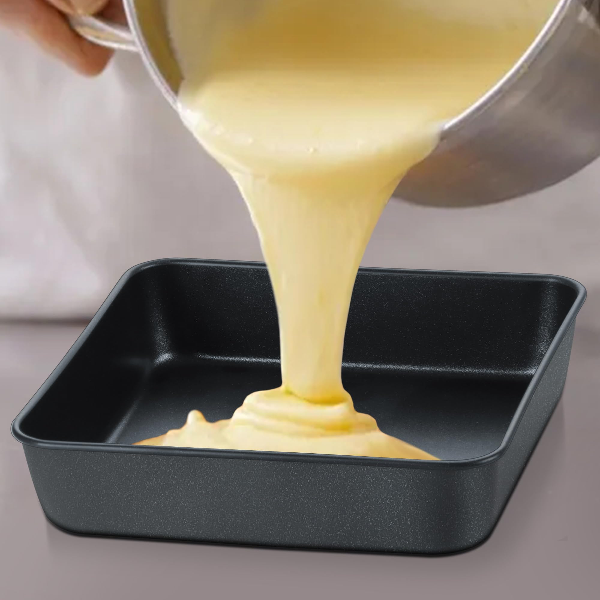 9X9 Inch Square Baking Pan With Lid Set, E-Far Nonstick Square Cake Pans Metal Bakeware For Oven Cooking Lasagna Brownies, Stain