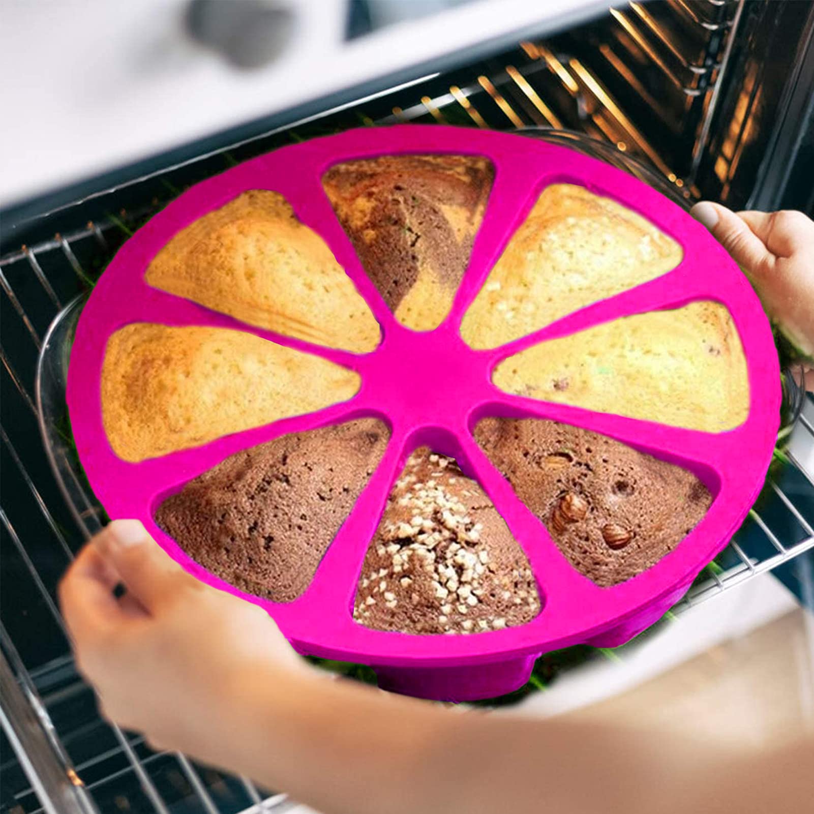 Meajore 2 Pcs Silicone Cake Scone Pan,Triangle 8 Cavity Pizza Cake Pan,Internal Diameter 4 Inch Cake Pan For Brownies Muffins,Ch