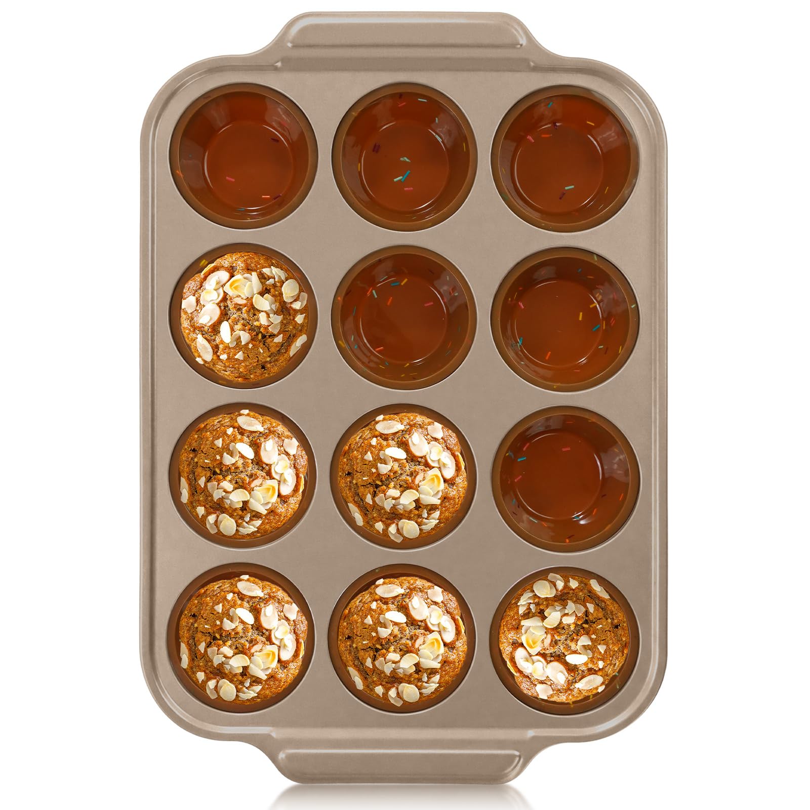 Firstfooby Silicone Muffin Pans for Baking with Metal Frame, 12Cup Silicone Cupcake Pan, Egg Bite Silicone Mold, Nonstick, BPA 