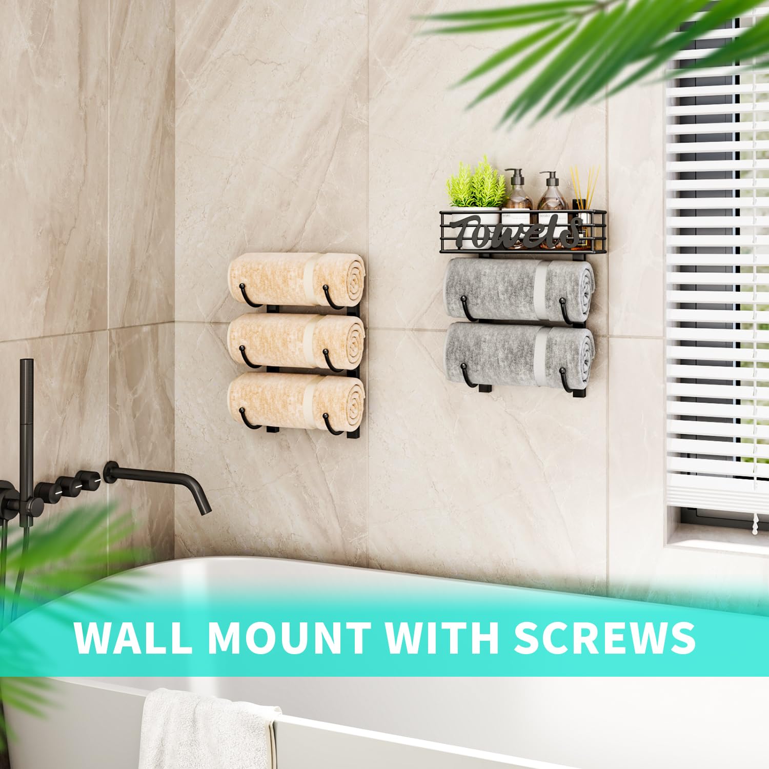 Hapirm 6-Tier Over The Door Towel Racks For Bathroom - Wall Mount Towel Holder With Metal Shelf Basket - Rolled Towel Storage Do