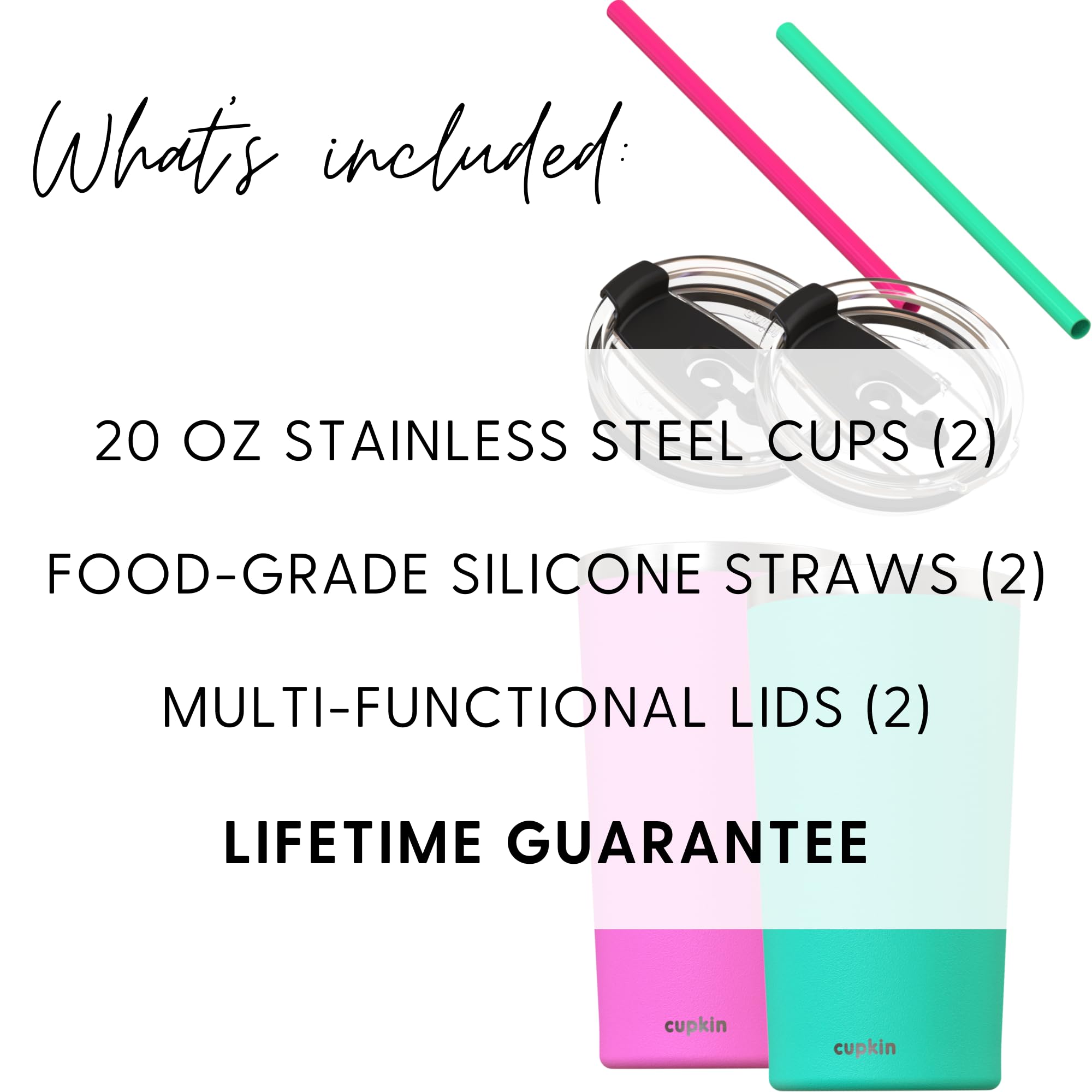 Cupkin Stainless Steel Insulated Tumbler With Lid And Straw, 20 Oz Water Bottle & Straw, Stainless Steel Cups, Travel Coffee Mug