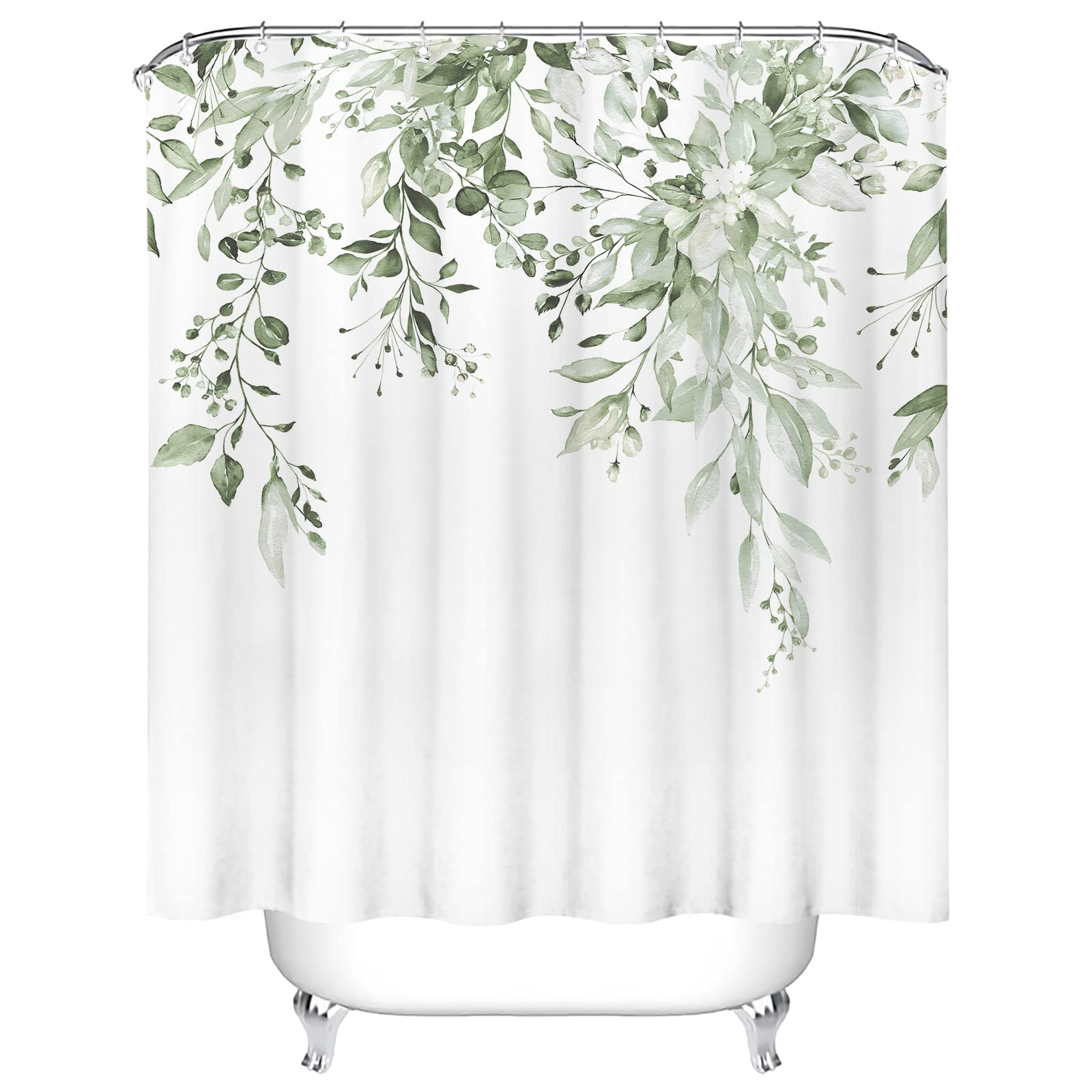 Tititex Lime Light Green Eucalyptus Shower Curtain Sets, Watercolor Le ...