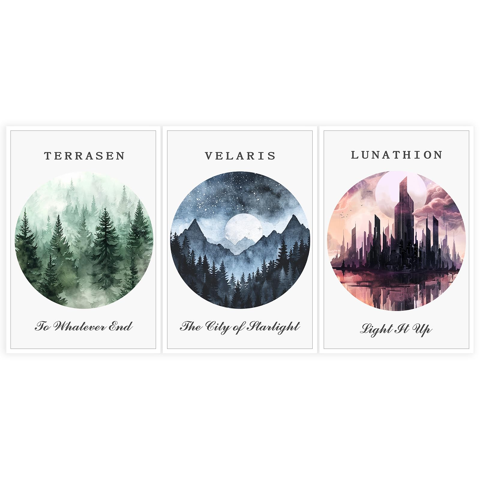 Dfaiuy 3 Piece Sarah J Maas Books Poster Art Print Sarah Maas Acotar Crescent City Throne Of Glass Series Canvas Wall Art Fantas