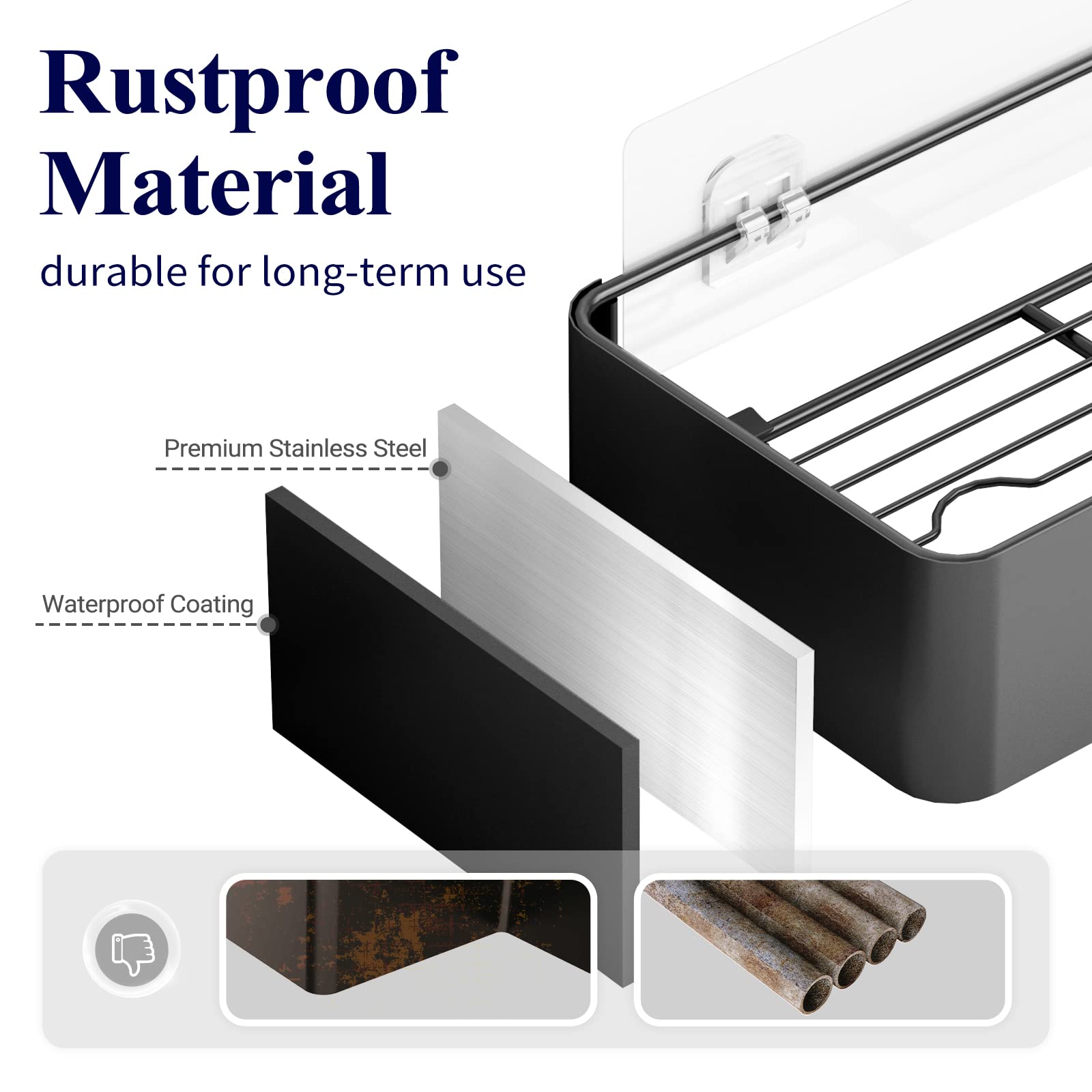 Kitsure Shower Caddy - 2 Pack Rustproof Shower Organizer  Drill-Free & Quick-Dry Shower Shelf for inside Shower with Large Capacity  Durable Stainless Steel Shower Rack with 4 Hooks  Black