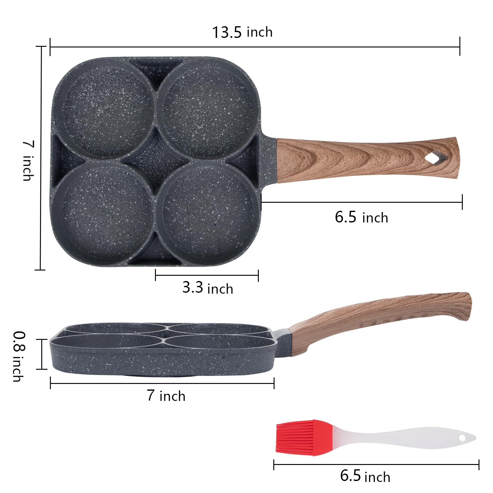 yarlung 4-Cup Non-Stick Fried Egg Pan, Aluminum Skillet for Omelets, 13.5x7 Inches, Gray, Model Ya-FriedEggFryingPan-4