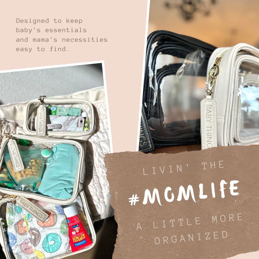 Lucky Love Diaper Bag Organizing Pouches  Set Of 3 Including Diaper Clutch  Dry Wet Bag (Black Clear Trio Pouches Wremovable Tag