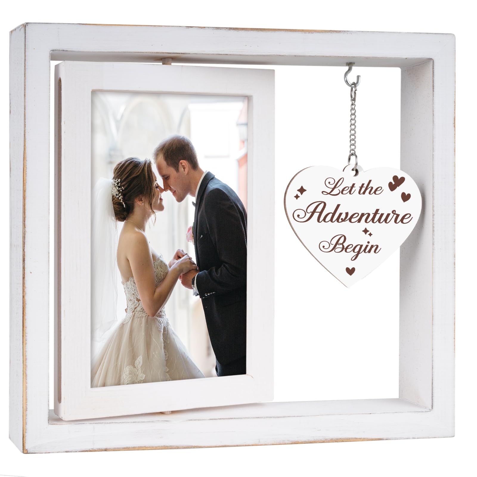 Apjielop Engagement Gifts for Couples - Rotating Floating Let the Adventure Begin Picture Frame for Newly Engaged Couples, Engag