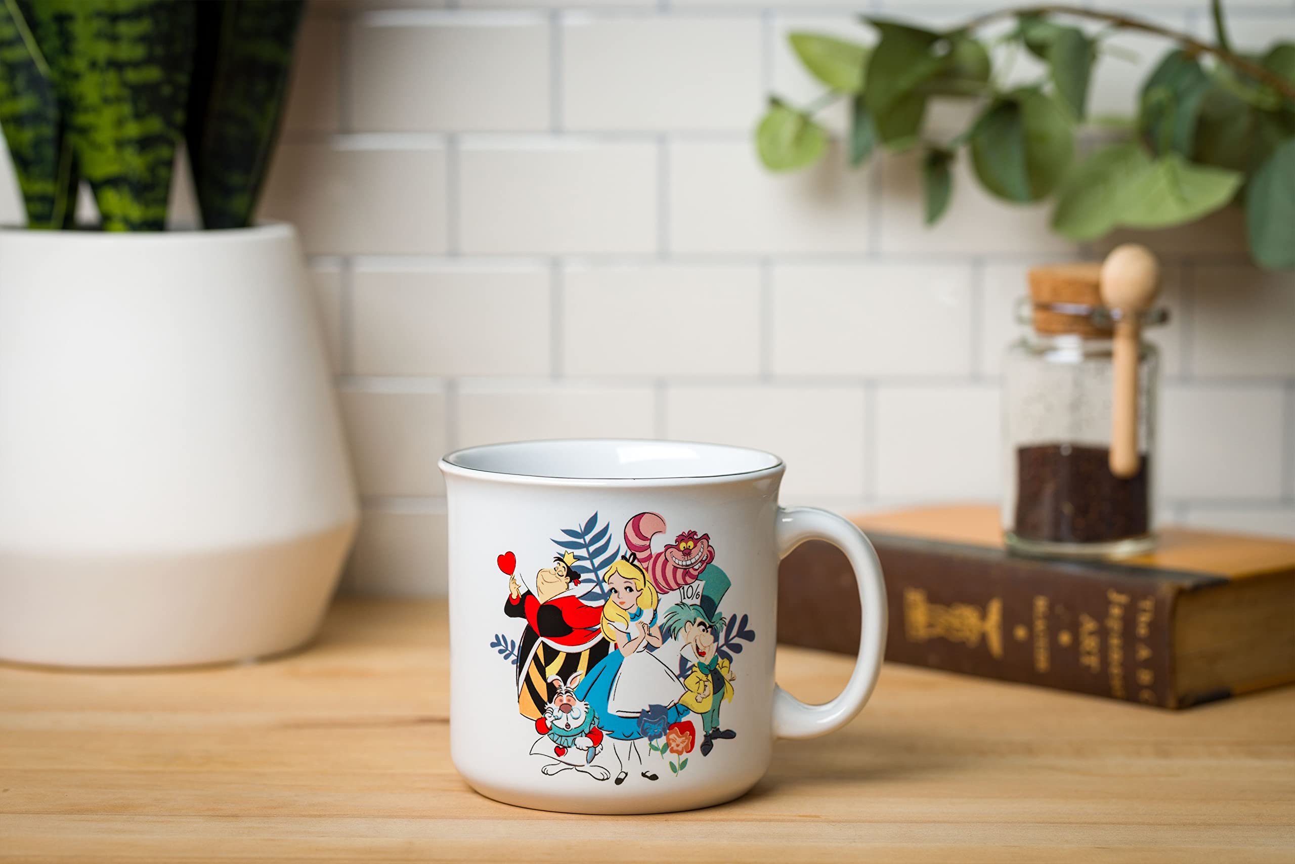 Silver Buffalo Disney Alice in Wonderland Featuring Queen of Hearts, Cheshire Cat, Mad Hatter, and White Rabbit Ceramic Camper M
