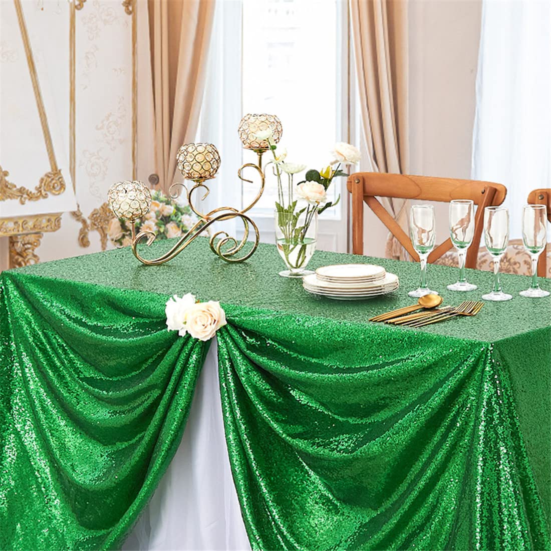 B-Cool Green Sequin Tablecloth Christmas Rectangle 90X132 Inch Sequin Table Cloths Sparkly Drape Table Cloths Table Overlay For