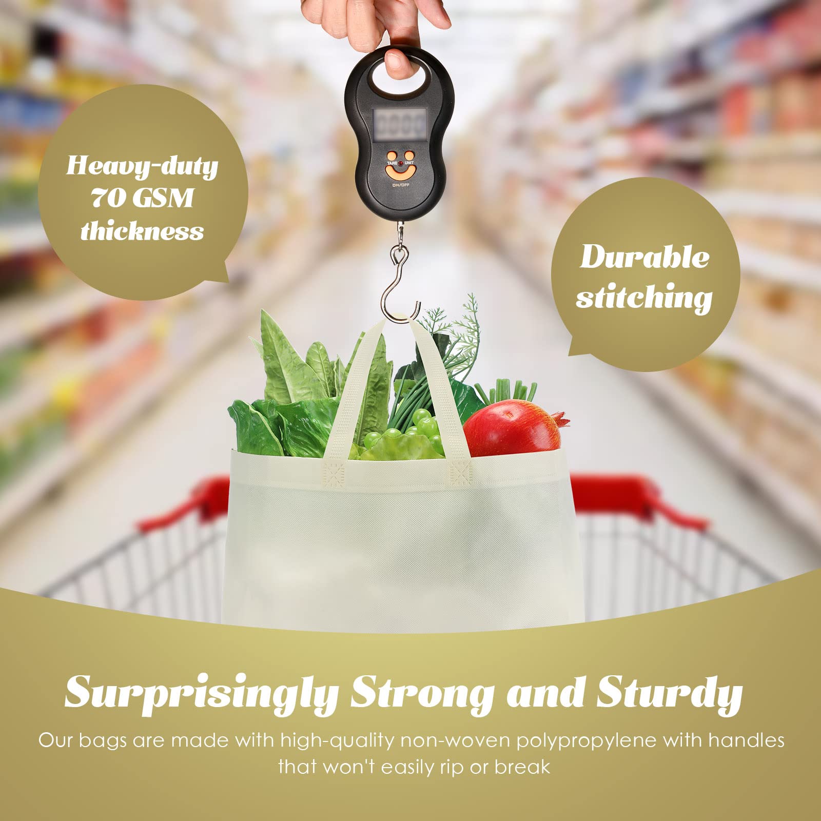 100 Pieces Reusable Totes Bag Set Non Woven Grocery Bag With Handles Fabric Portable Tote Bag Bulk(Beige)