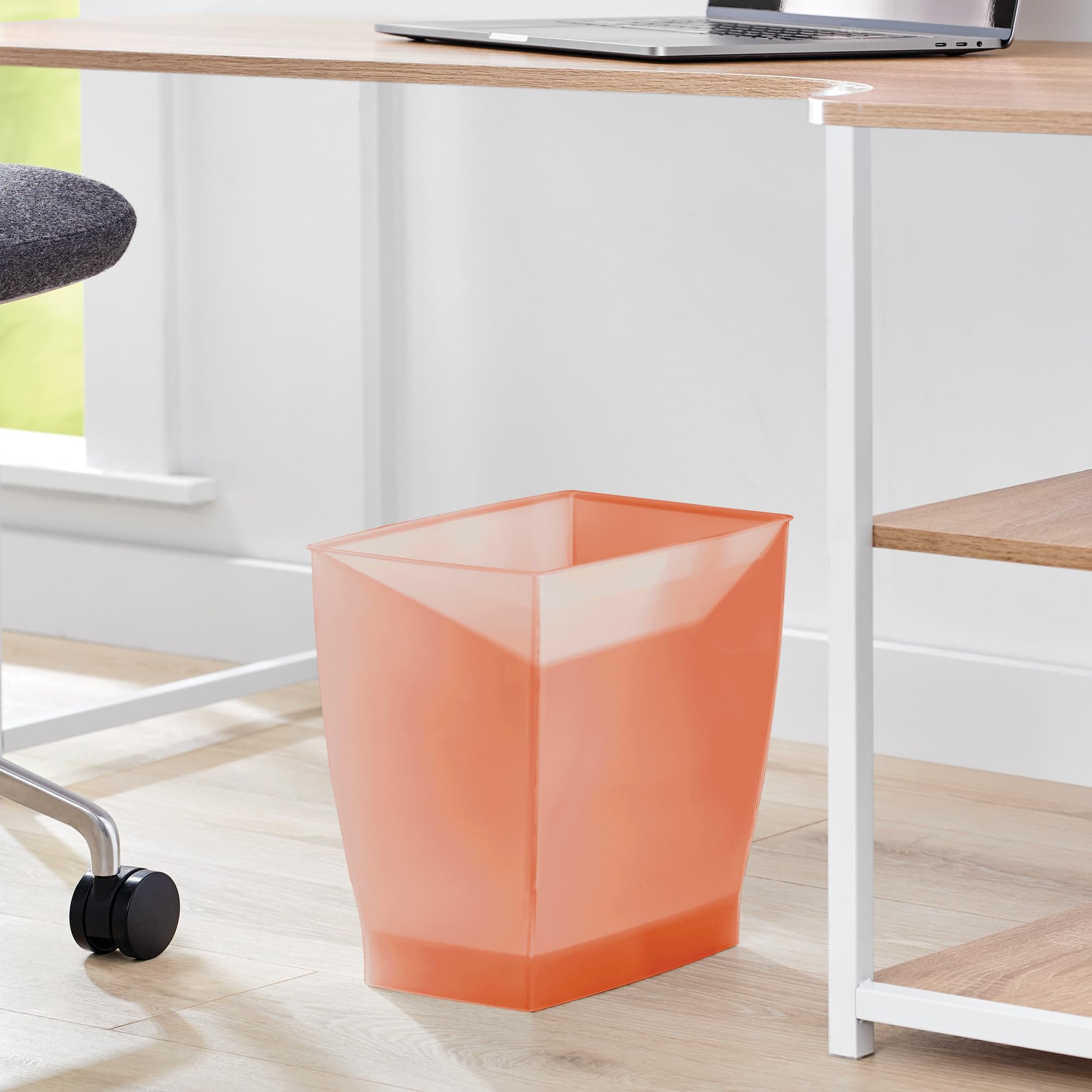 iDesign Small Plastic Bathroom Trash Can, Slim Rectangle Garbage Bin for Bedroom, Office, Dorm, 4-Pack, Orange