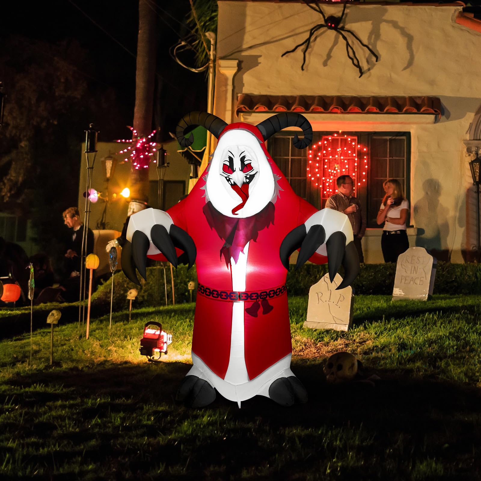 Hollowfly 6ft Christmas Krampus Inflatable Decoration - LED Light, Red/Gray/White, Outdoor Yard Decor, Model DUC-Hollowfly-3578
