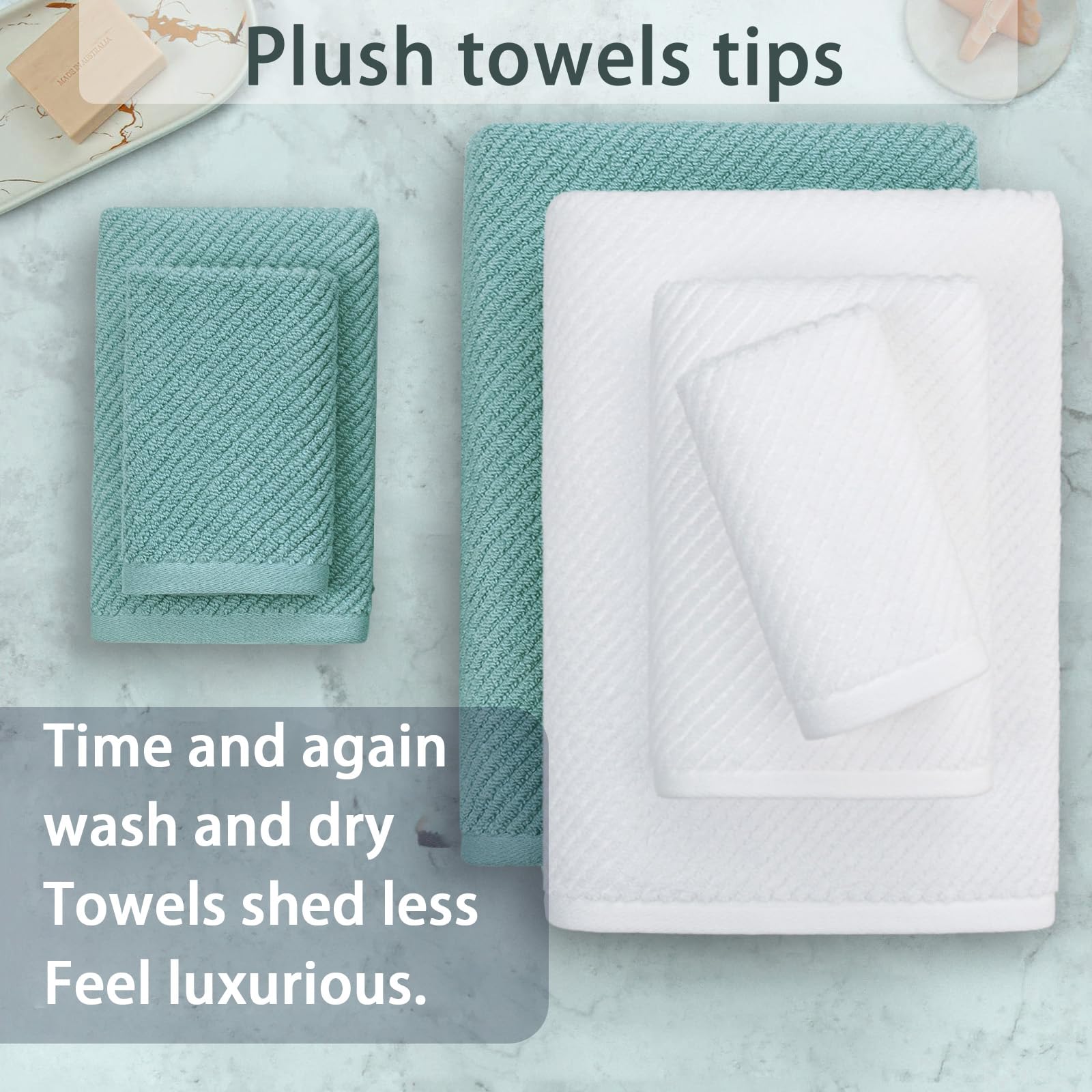 Towels For Bathroom - 100% Cotton | Soft | Quick Dry | Thick, Towel Set Of 6, 2 Large Bath Towels 30''X56'',2 Hand Towels 18''X2