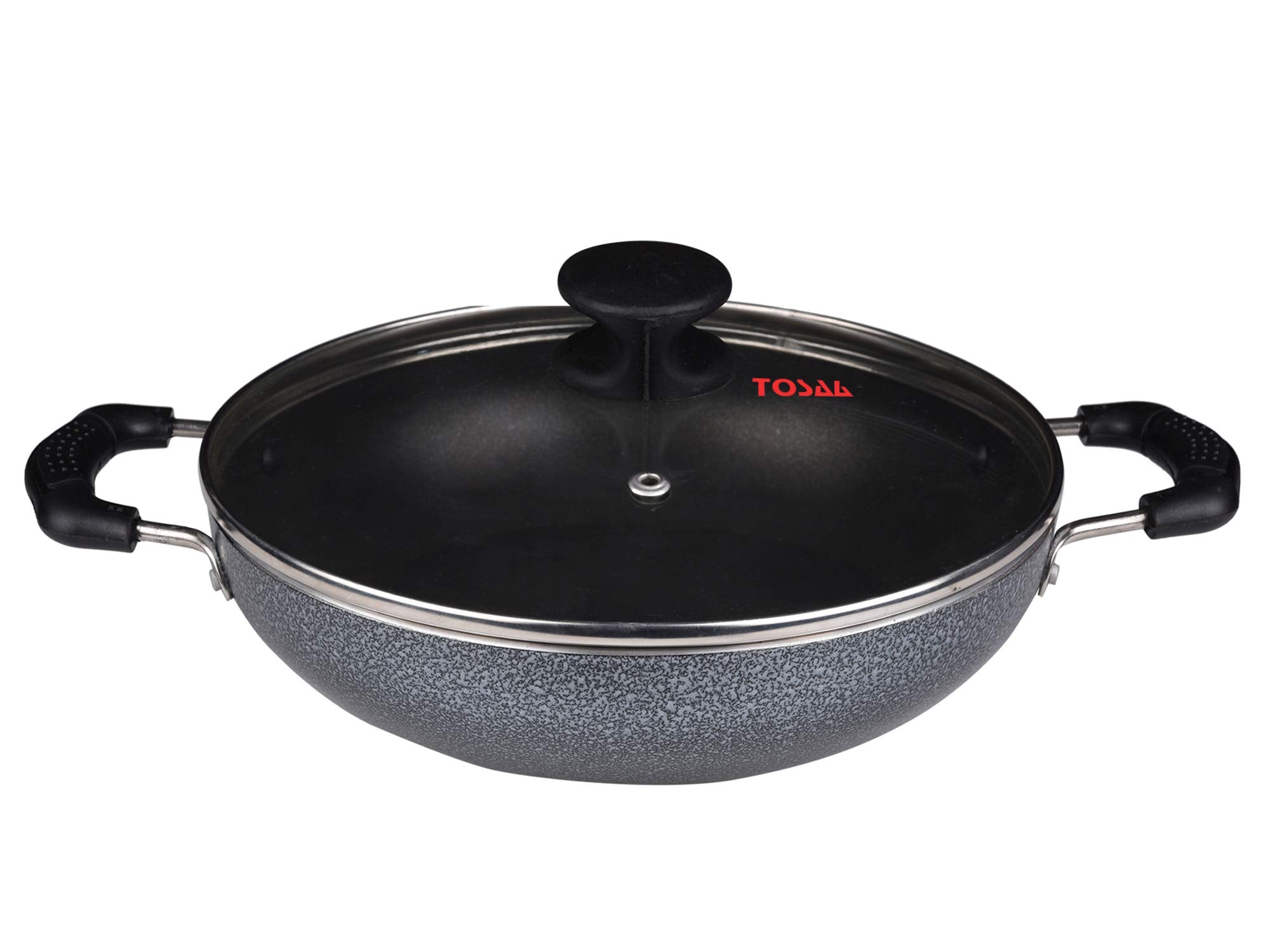 Tosaa Non-Stick 2L Kadhai 3Mm Thickness With Glass Lid, 24 Cm (Induction And Gas Compatible), Black- Ti3K12Gl