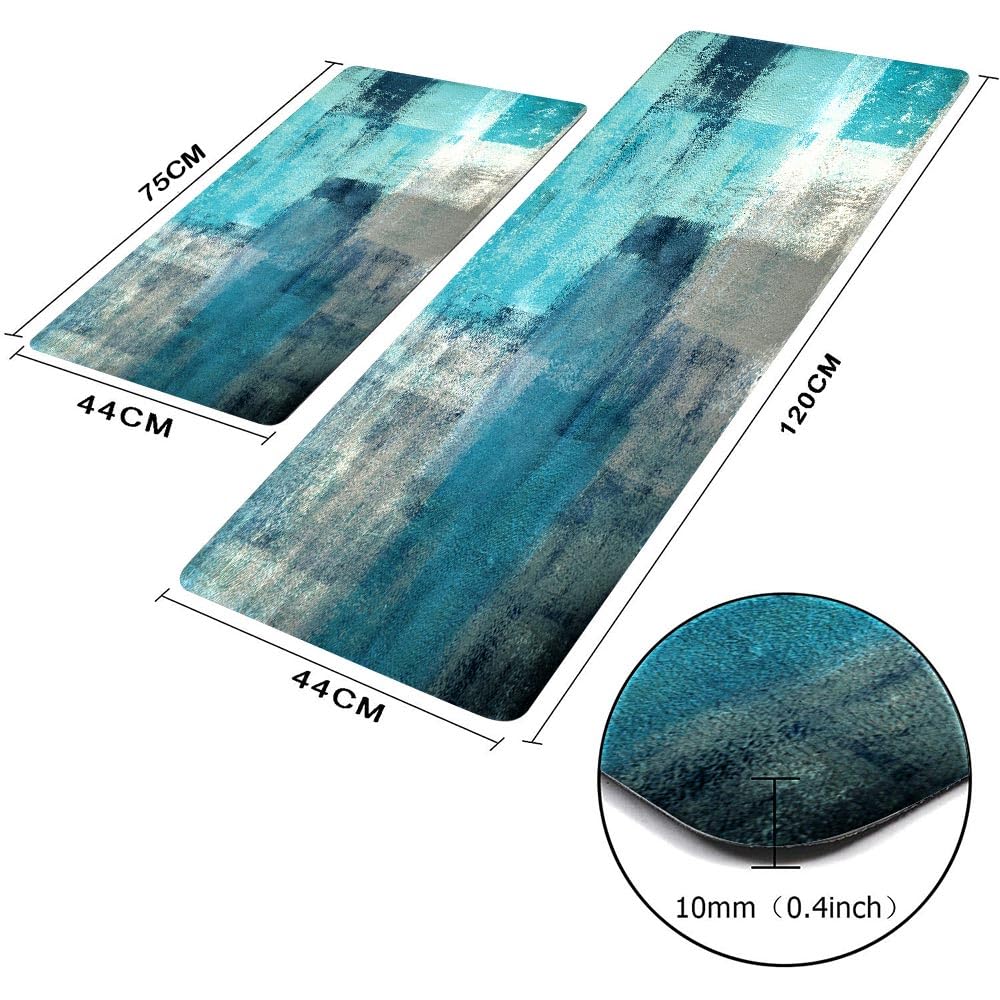 TOMWISH Turquoise Kitchen Rug 2PCS Anti-Fatigue Floor Mat Abstract Non Slip Kitchen Rugs and Mats Waterproof PVC Ergonomic Comfort Standing Mat Kitchen Rugs and Runner Sets for Kitchen Sink Laundry
