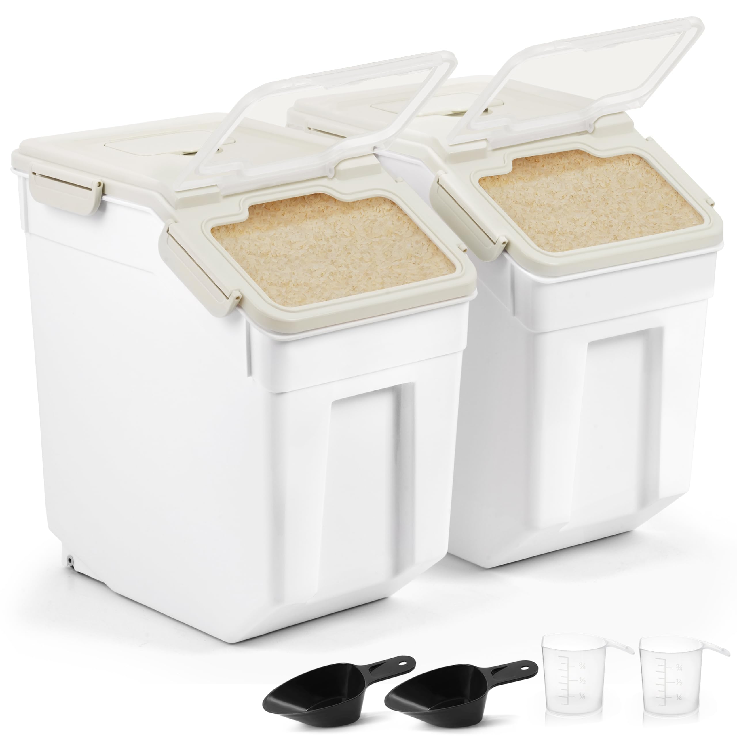 About Space 15-Kg Rice Container 2 Pcs Airtight Rice Storage Container With Measuring Cup & Rice Shovel-Rice Barrel Dispenser-Mo