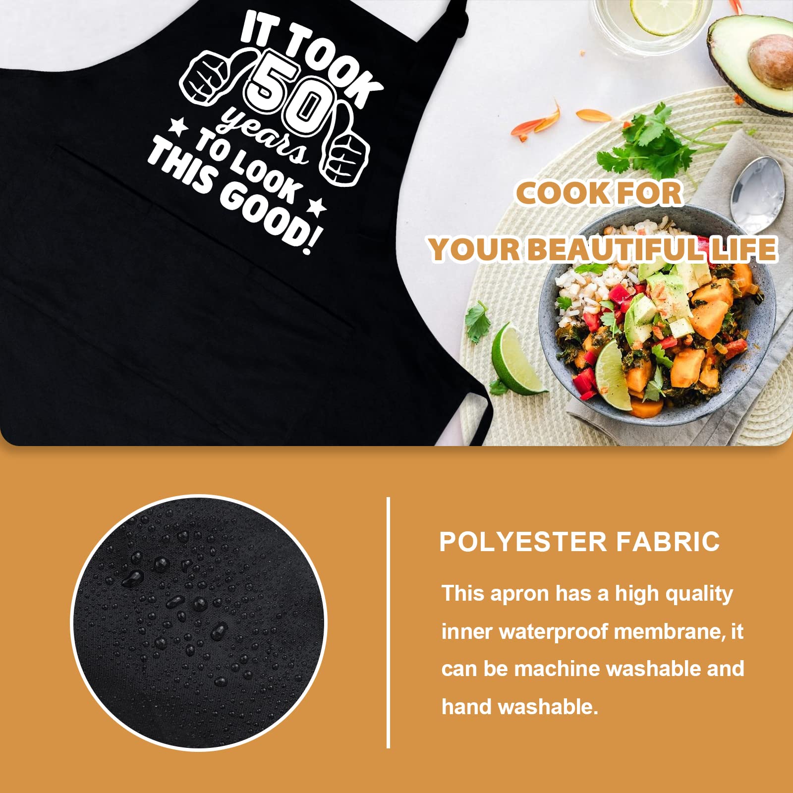 50Th Birthday Gifts For Men Women, 1974 Happy 50Th Birthday Gift Ideas, 50 Years Old Chef Aprons For Men With 3 Pockets, Funny C