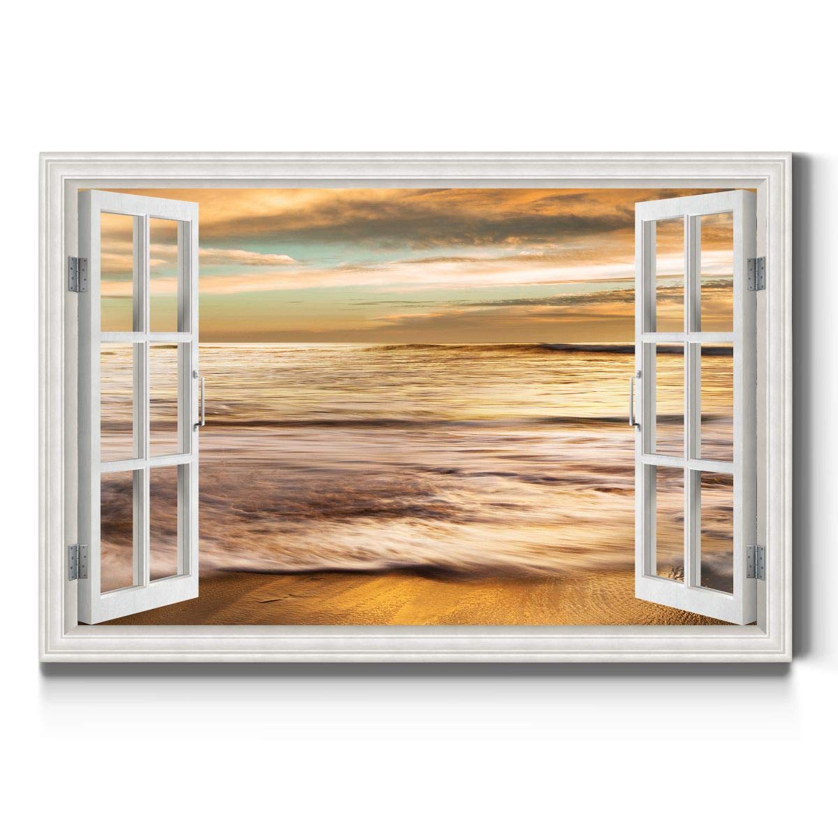 Renditions Gallery Nature Canvas Wall Art Home Paintings & Prints Artwork Romantic Sunset Ocean Beach Glam Window View Modern Wa
