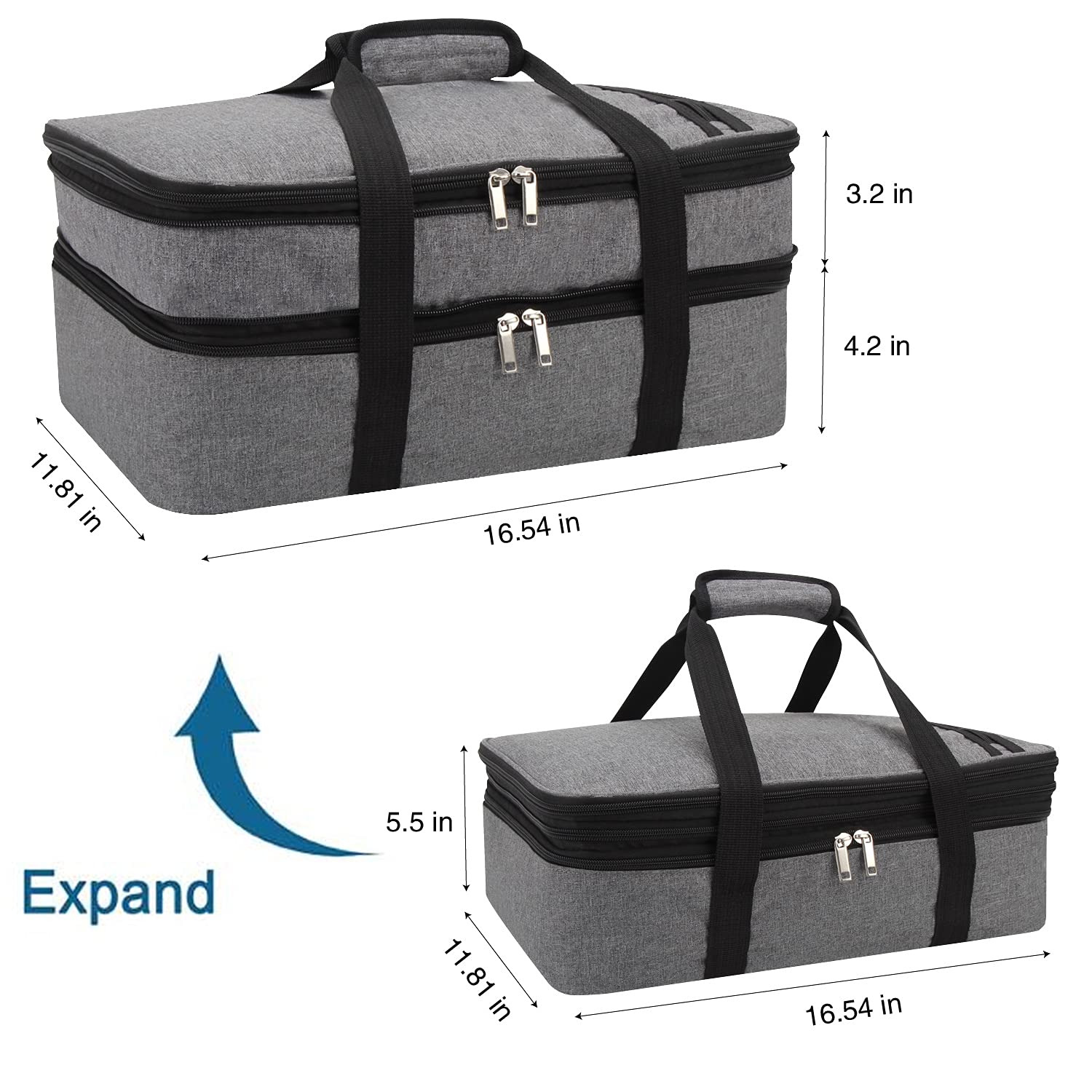 Fatolxx Insulated Casserole Dish Carrier Bag - Food Carriers For Hot Or Cold Travel Potluck Parties,Picnic,Cookouts,Beach (Grey)